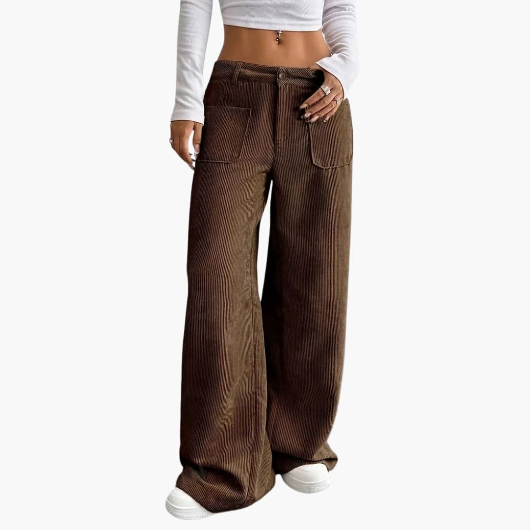 Pantalon en velours côtelé pour femme à jambes larges