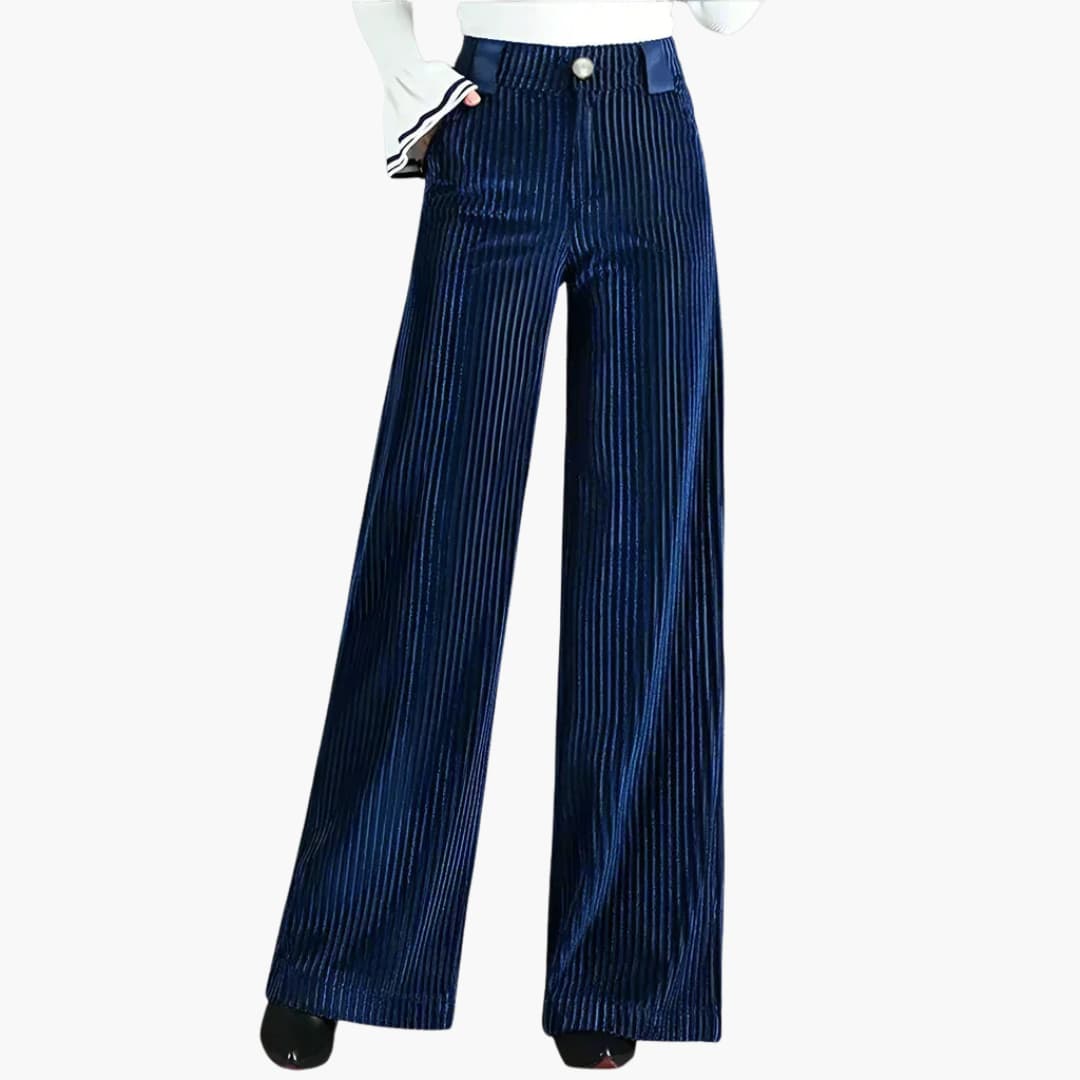 Pantalon femme à jambes larges avec taille haute et rayures verticales