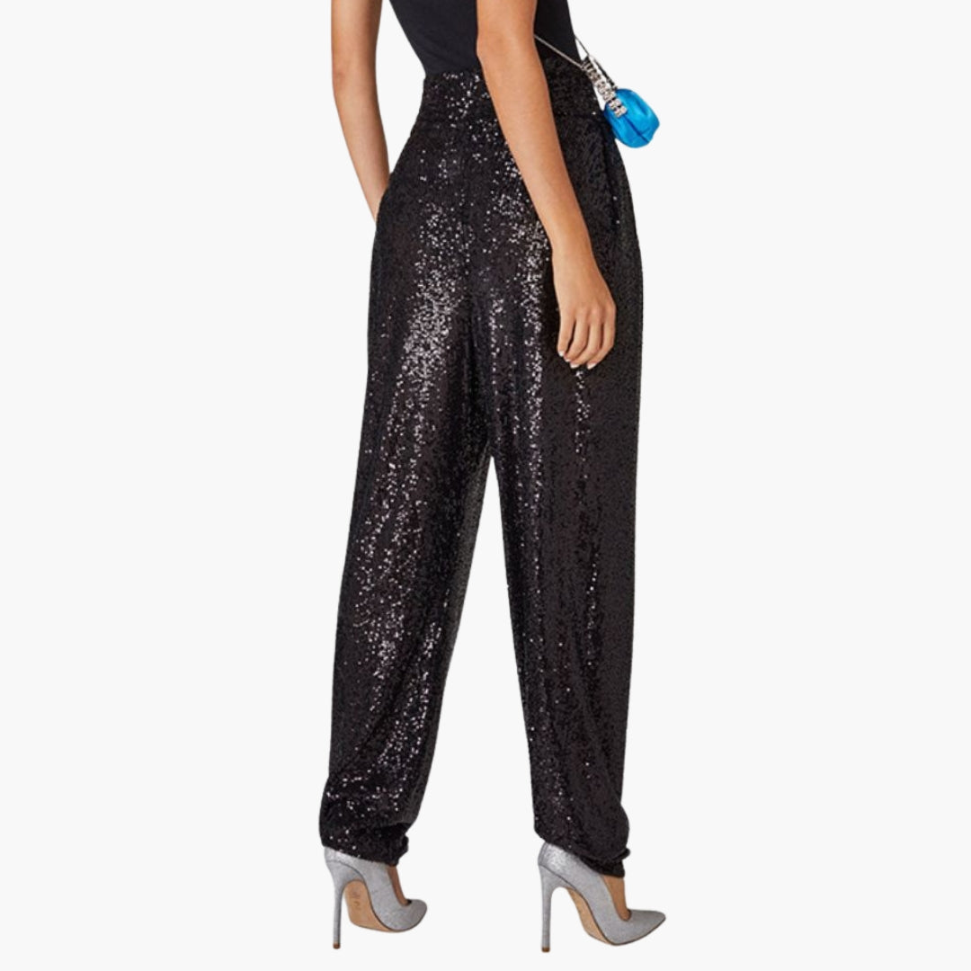 Bukser dame talje høj med glitrende overflade