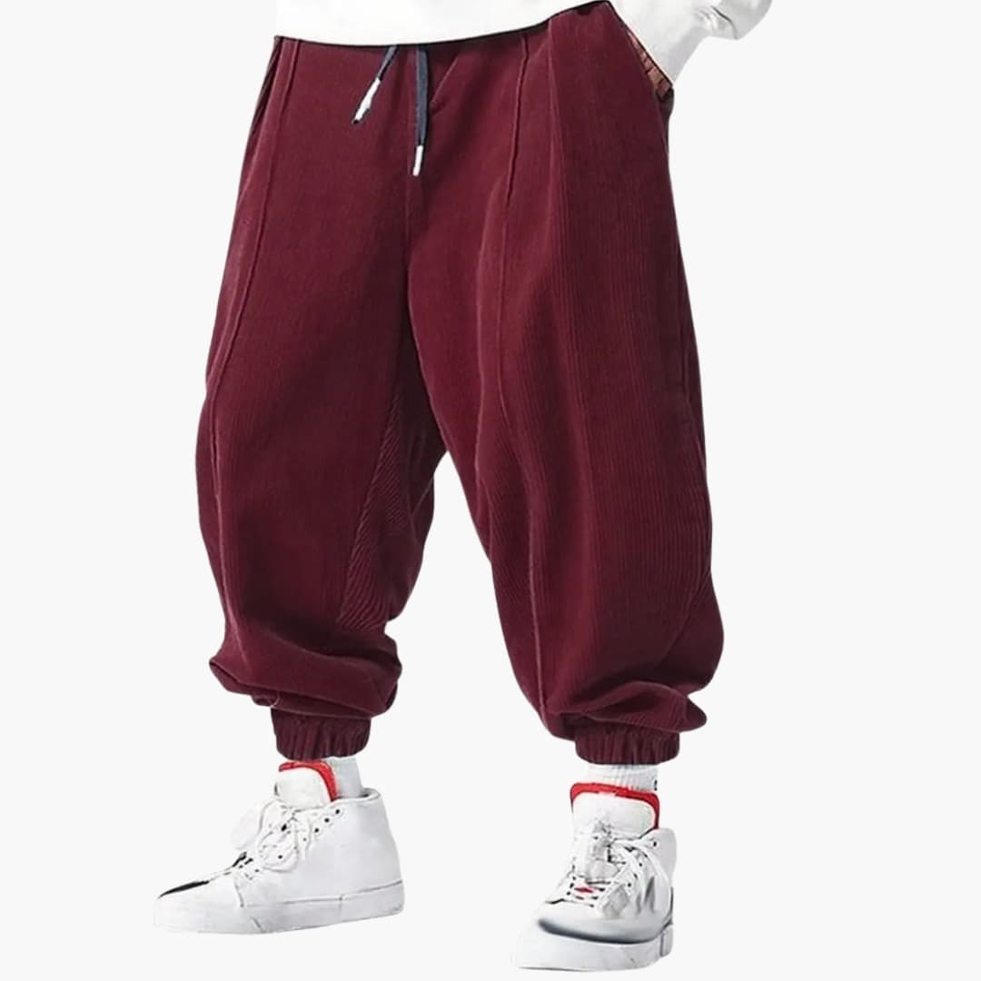 Pantalon homme en velours côtelé décontracté avec taille à cordon