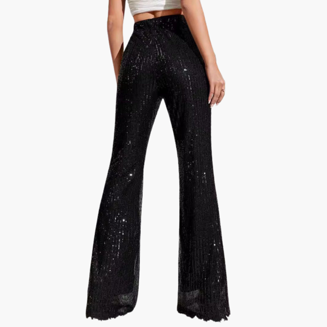 Pantalon large femme à taille haute avec surface à sequins
