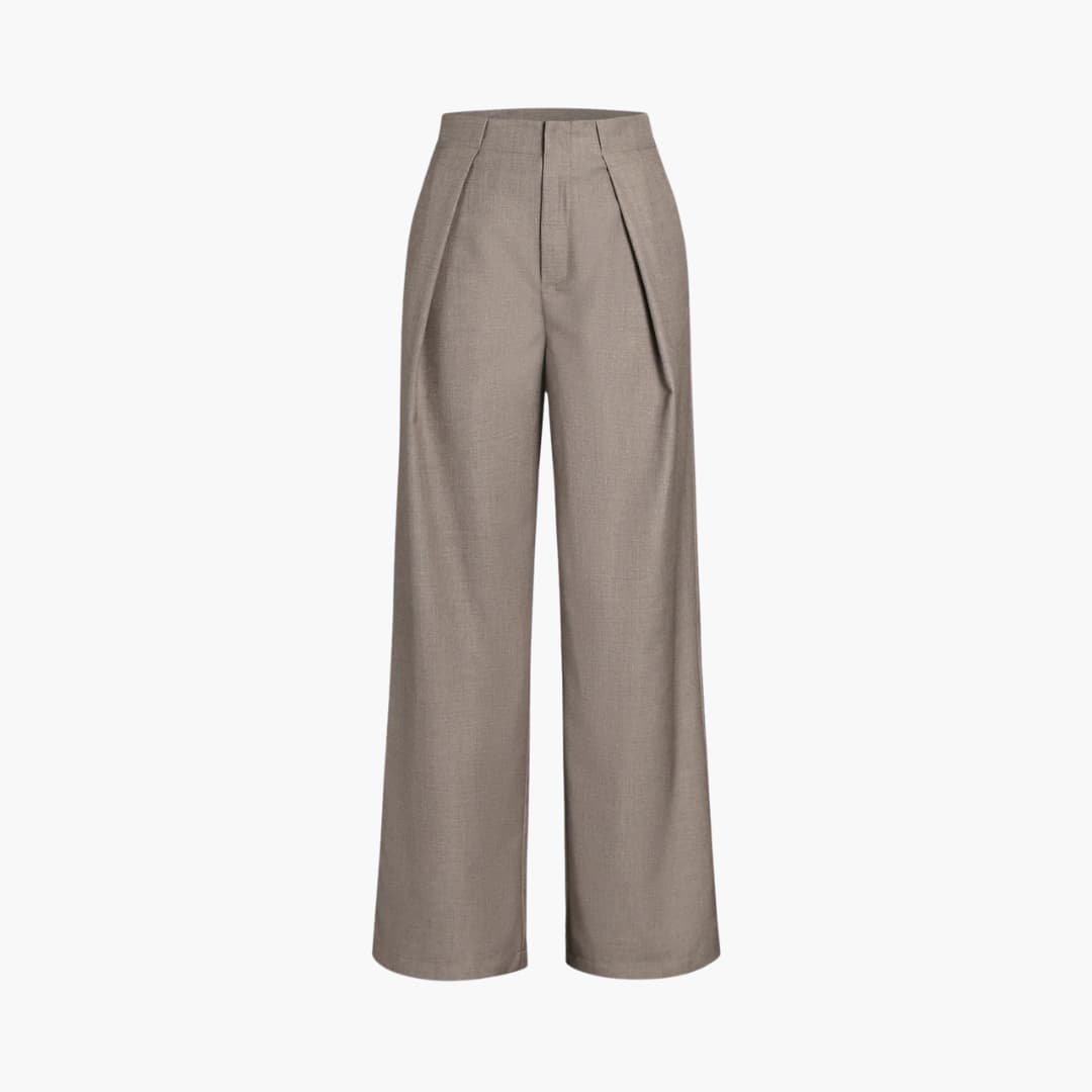 Pantalon taille haute pour femme avec plis et jambes droites