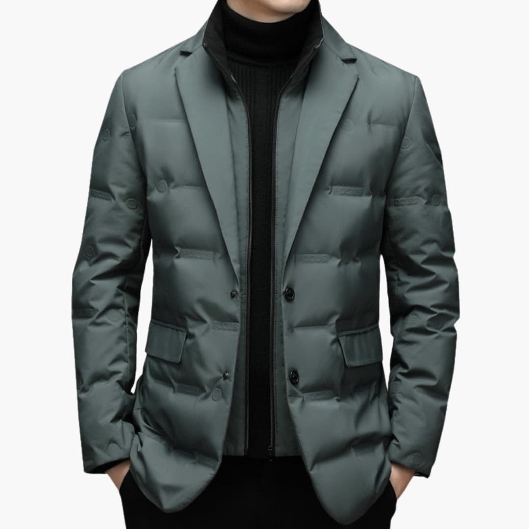 Men's parka with reversed collar and zipper closure
