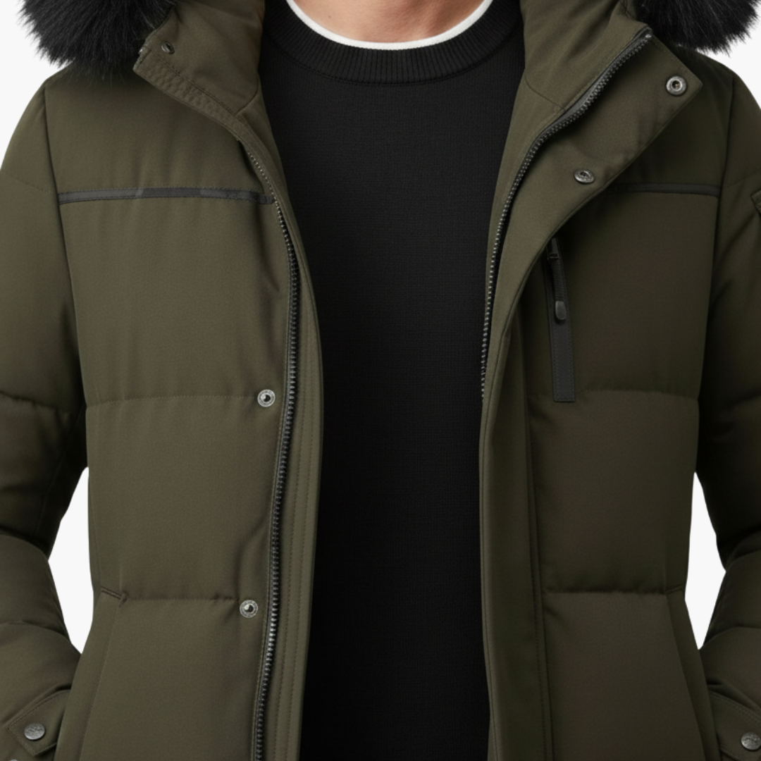 Parka larga para hombre con capucha y superficie acolchada