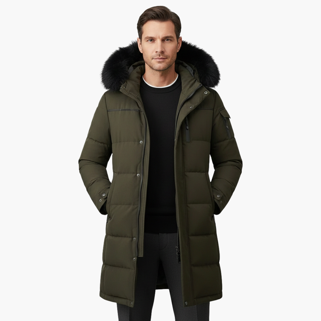 Parka larga para hombre con capucha y superficie acolchada