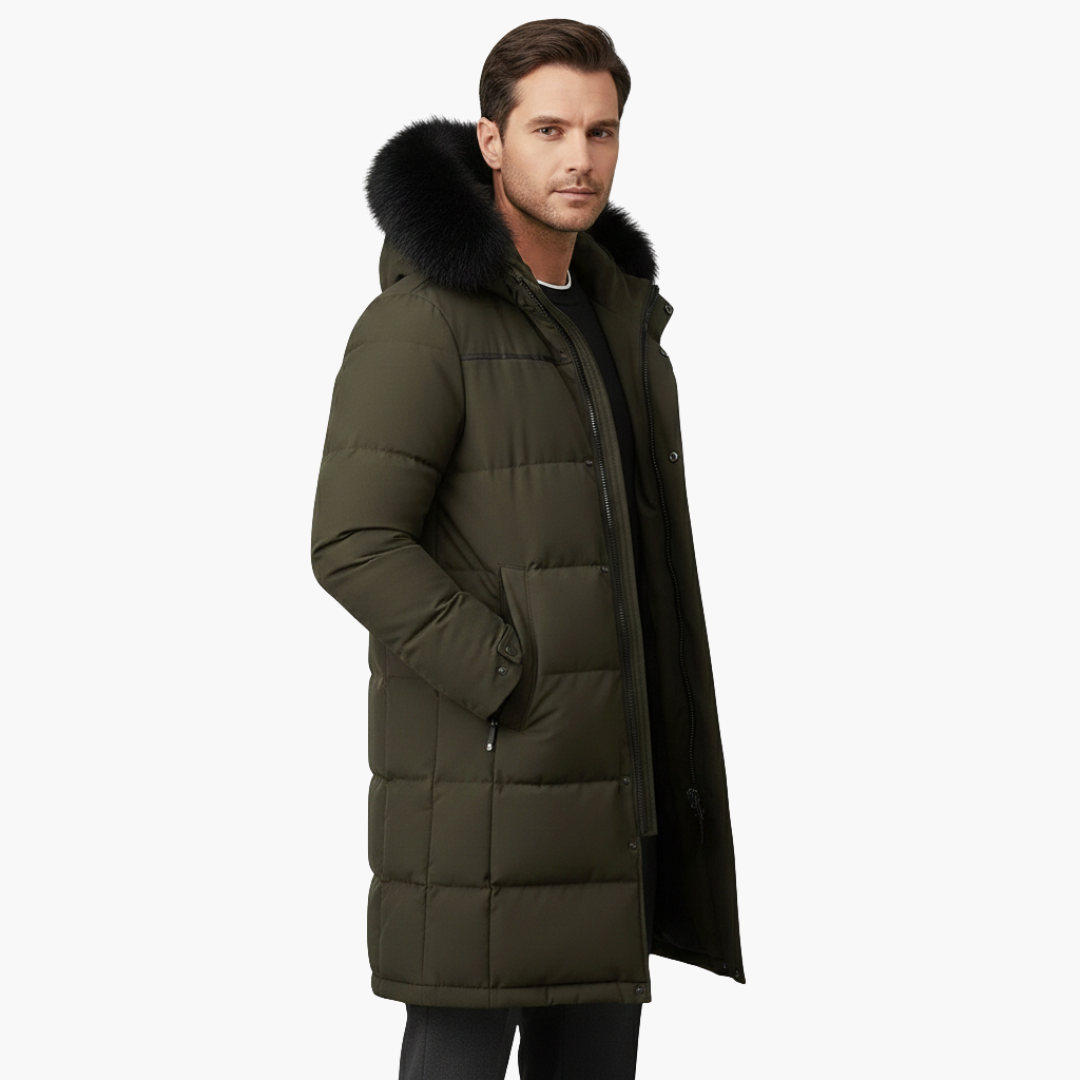 Parka larga para hombre con capucha y superficie acolchada