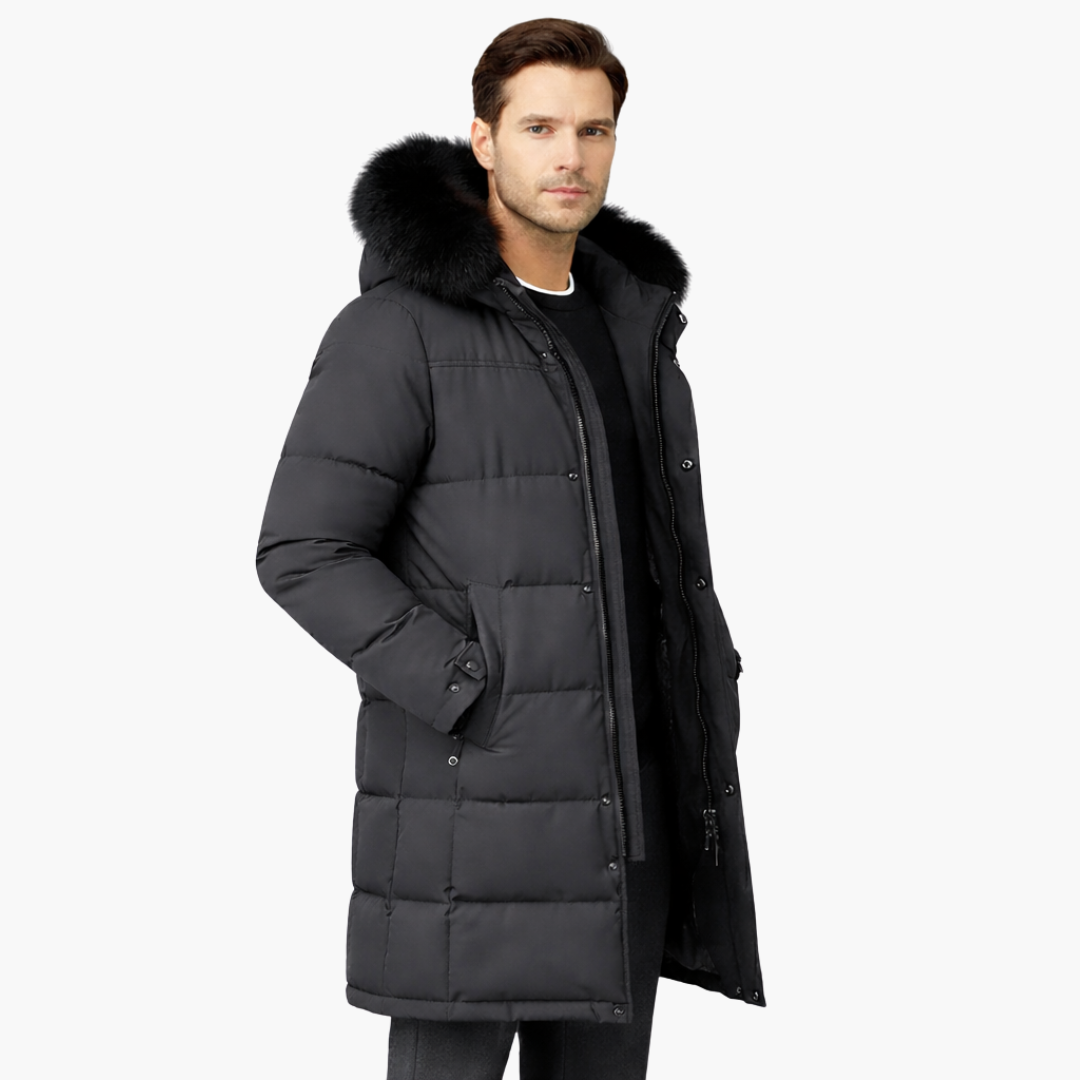 Parka larga para hombre con capucha y superficie acolchada