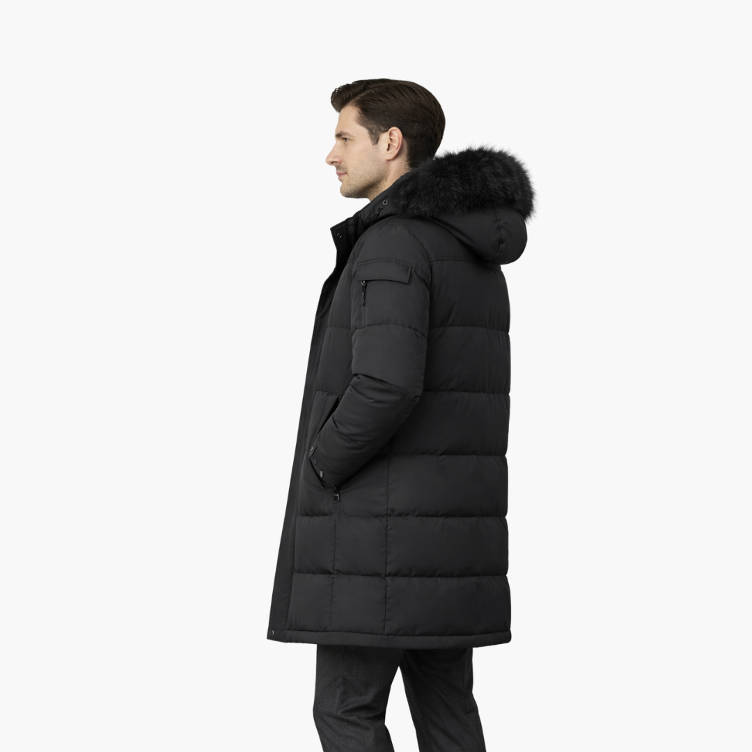 Parka larga para hombre con capucha y superficie acolchada