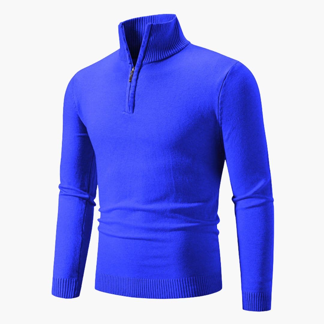 Polo-pull homme à col zippé et poignets côtelés