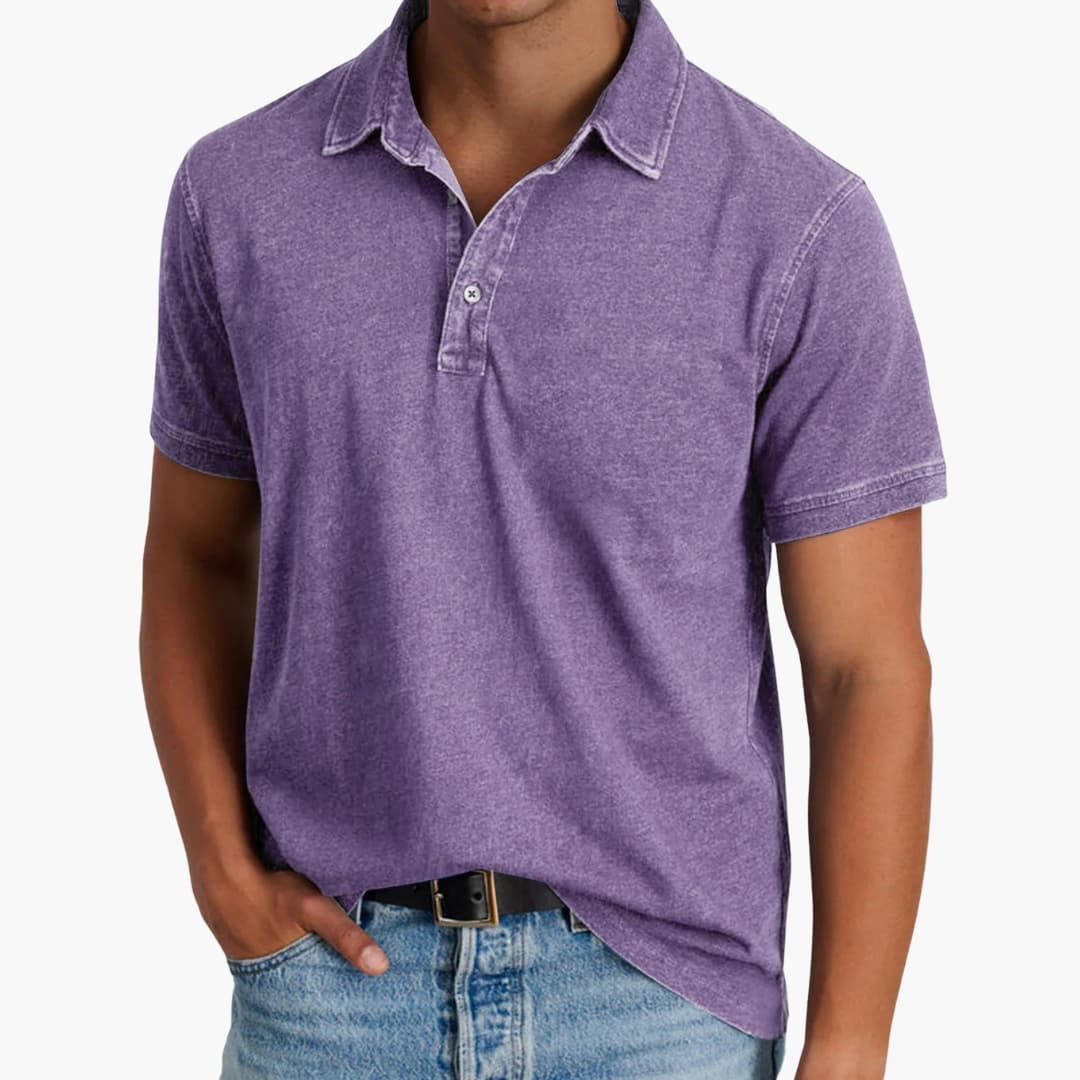 Polo homme à manches courtes avec col V et boutons discrets