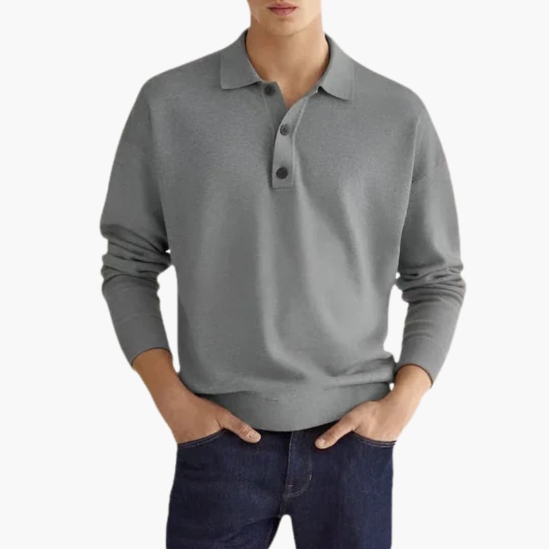 Polo homme à manches longues avec col à trois boutons