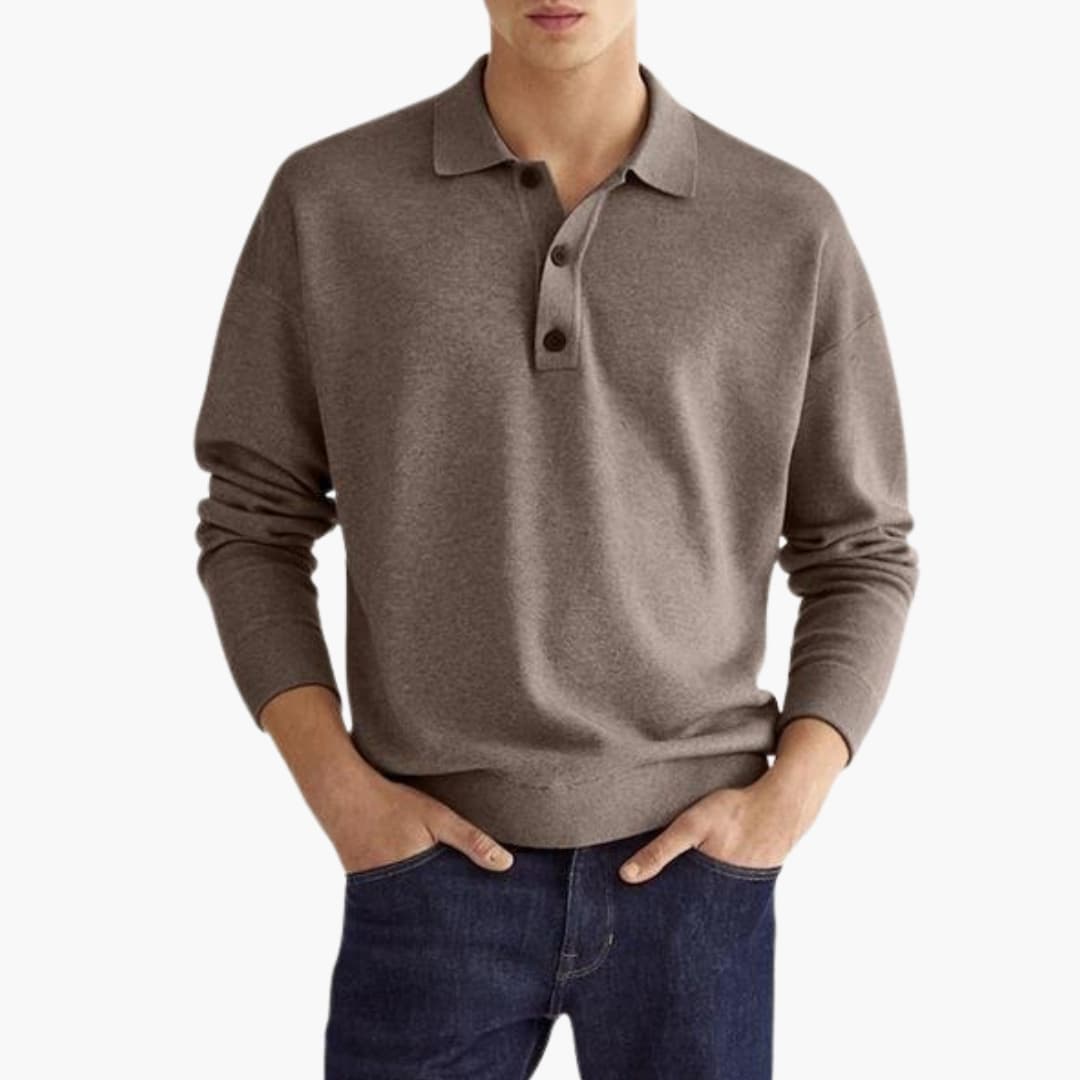 Polo homme à manches longues avec col à trois boutons