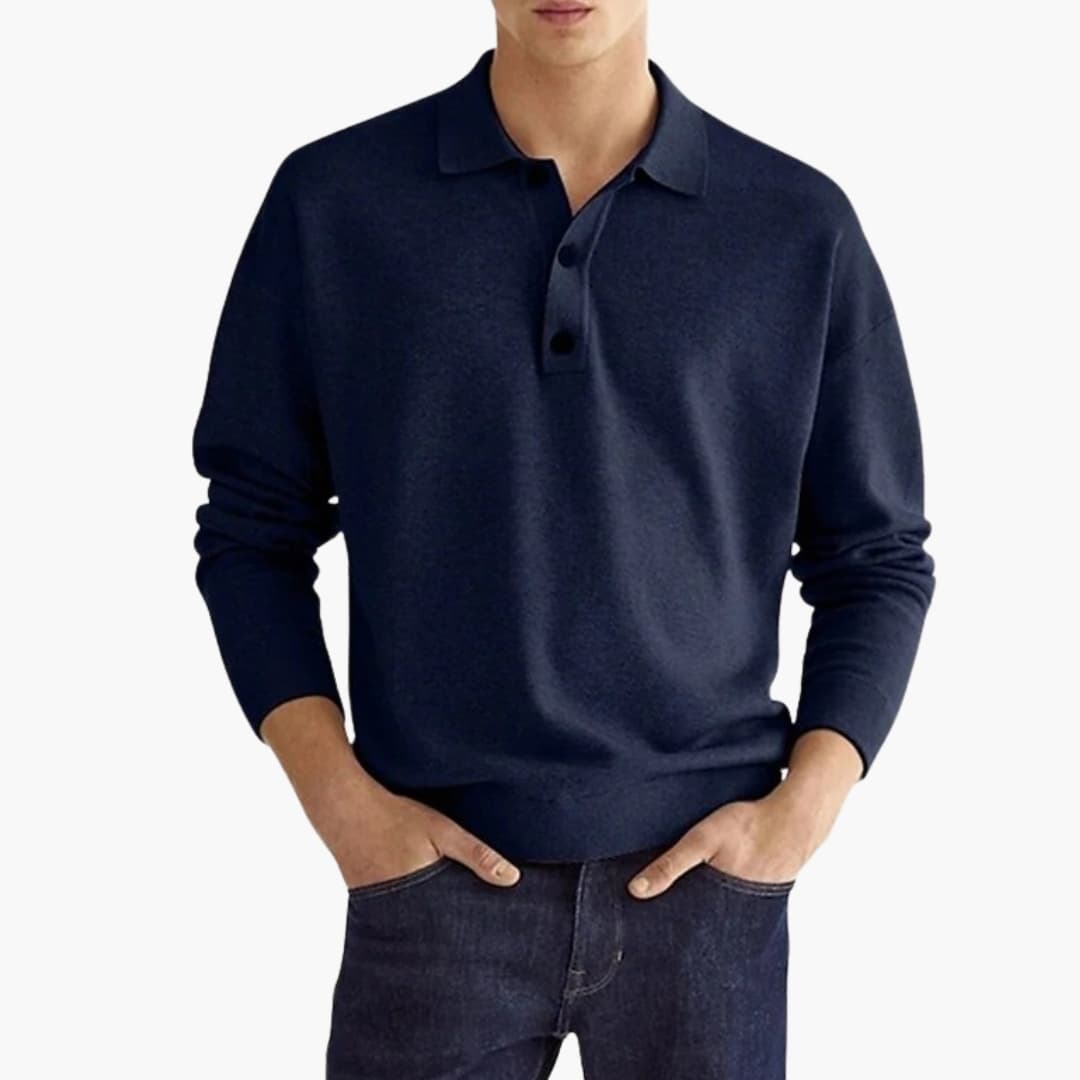 Polo homme à manches longues avec patte de boutonnage