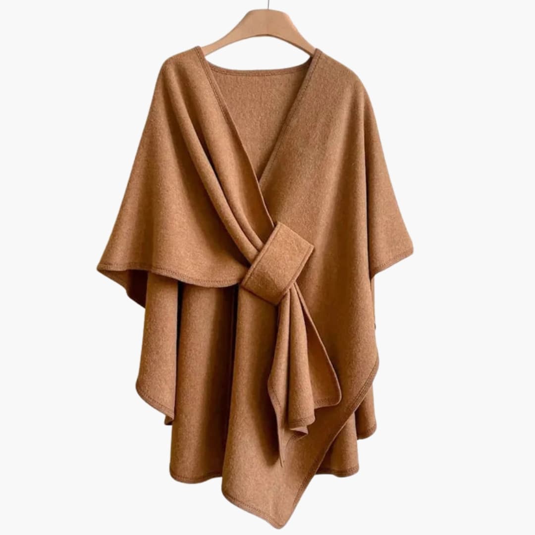 Poncho écharpe long femme en maille douce avec drapé élégant