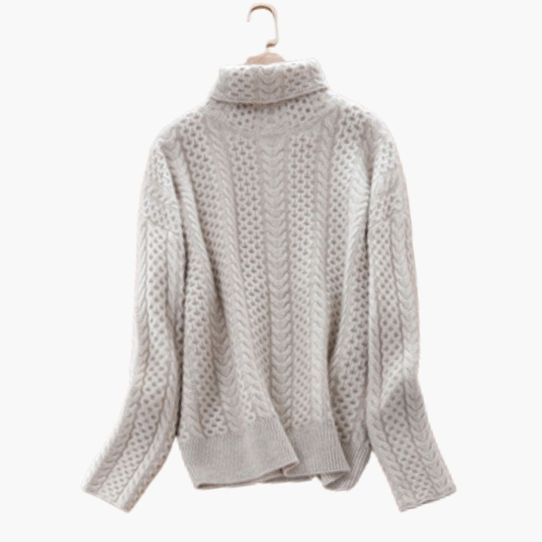 Camisola de gola alta para mulher com bainha torcidada e canelada