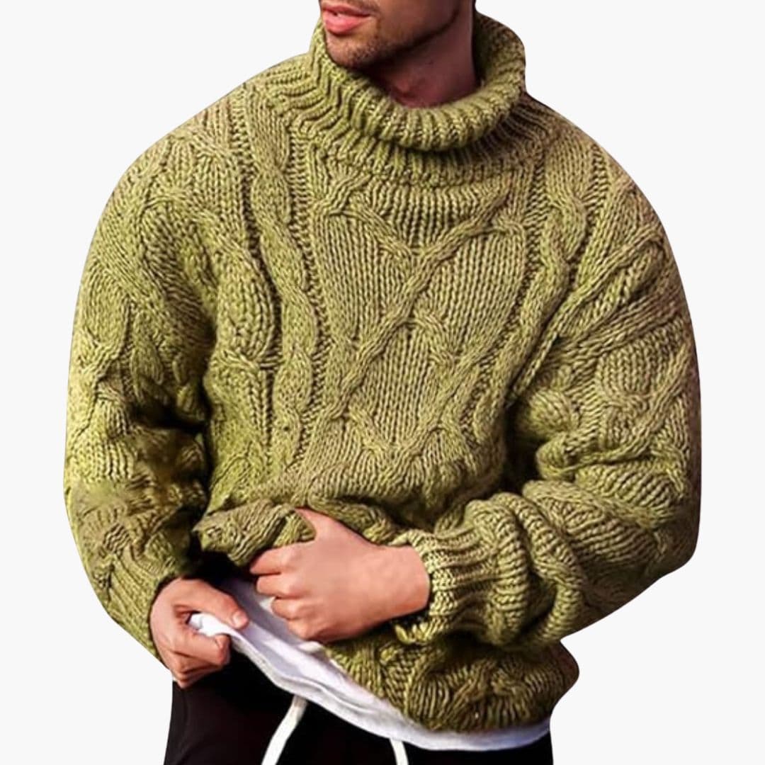 Pull Col Roulé Homme Motif Torsadé