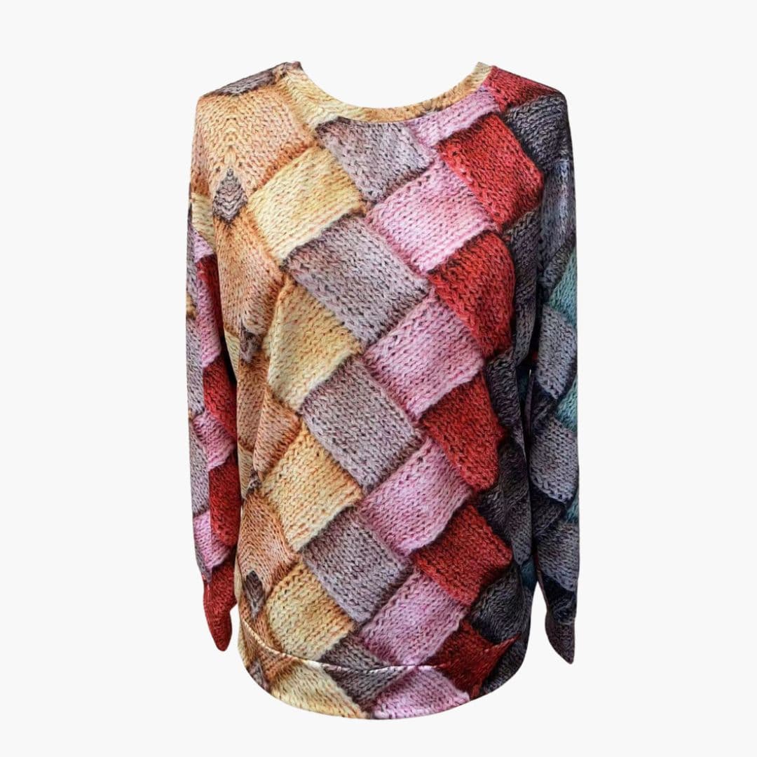 Pull Femme Col Rond avec Motif Tissé Multicolore