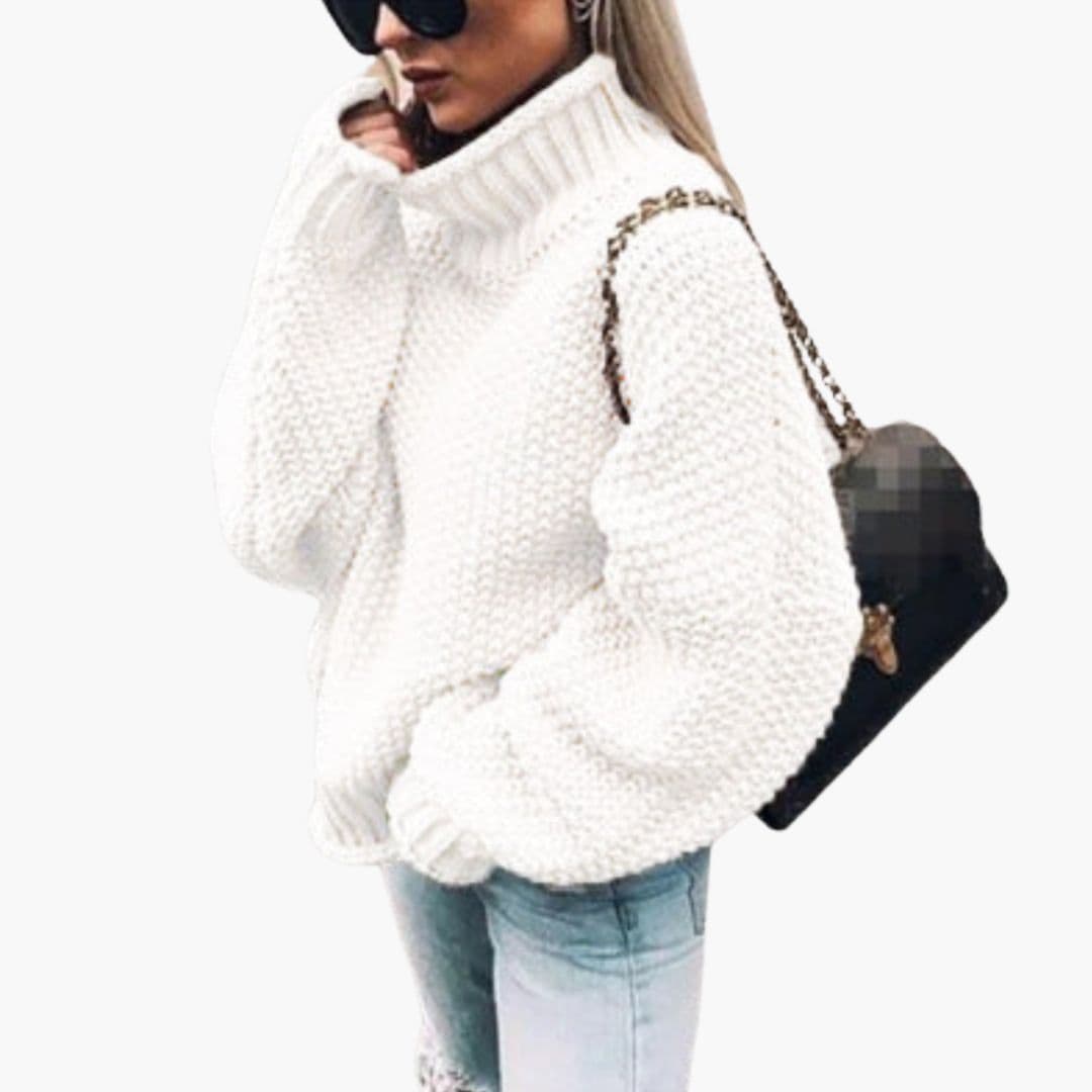 Pull Femme Col Roulé en Maille Surface Texturée