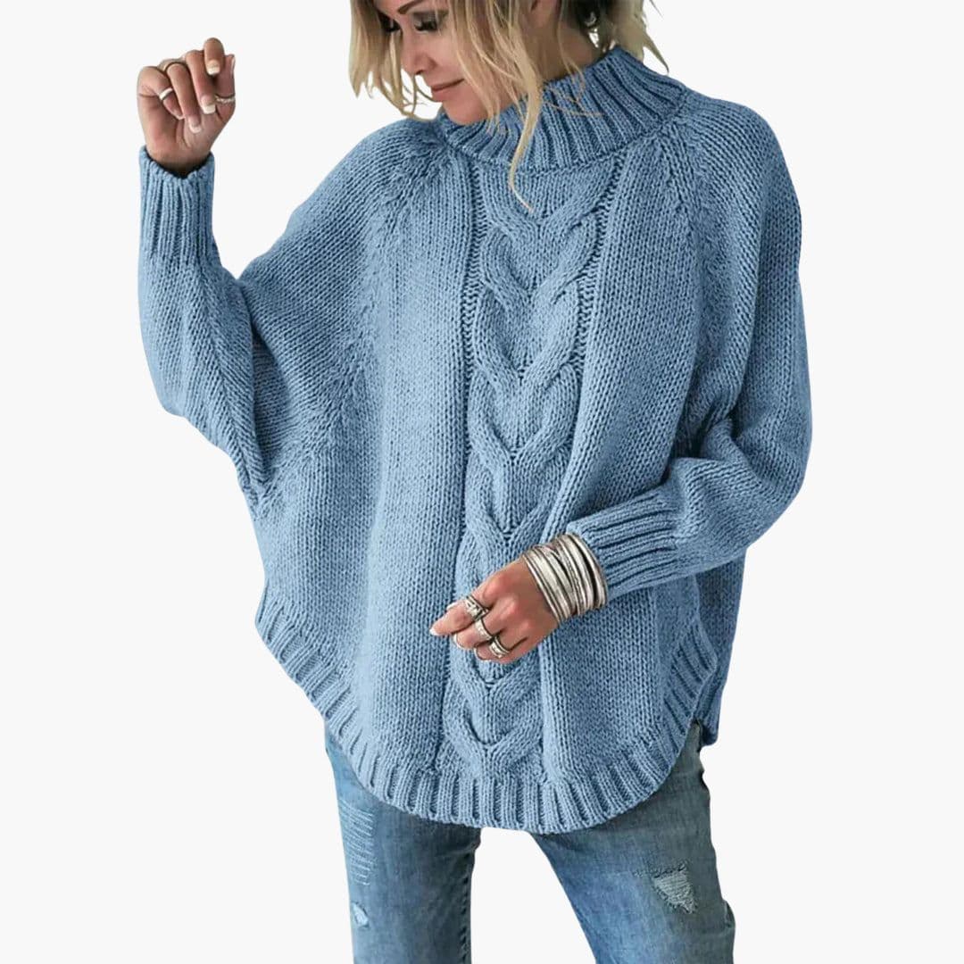 Maglione Donna Larga in Maglia con Collo Alto e Motivo Intrecciato