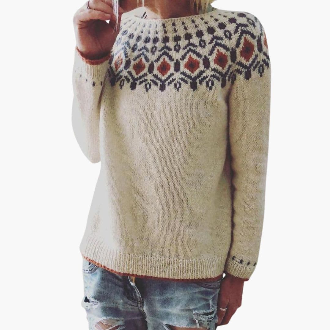 Damenpullover aus dickem Strick mit geometrischem Muster