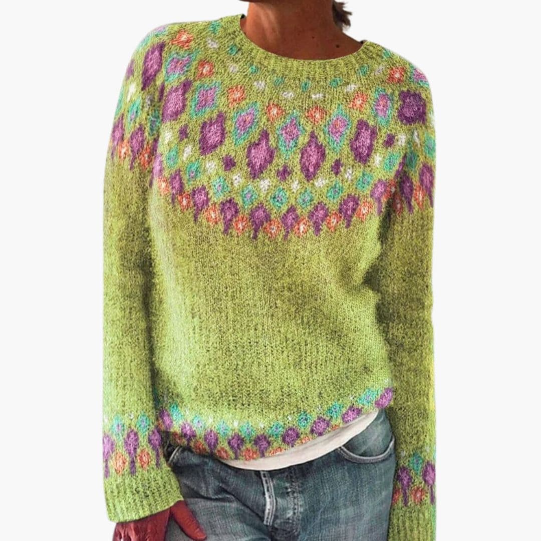 Damenpullover mit Rundhalsausschnitt und geometrischem Strickmuster
