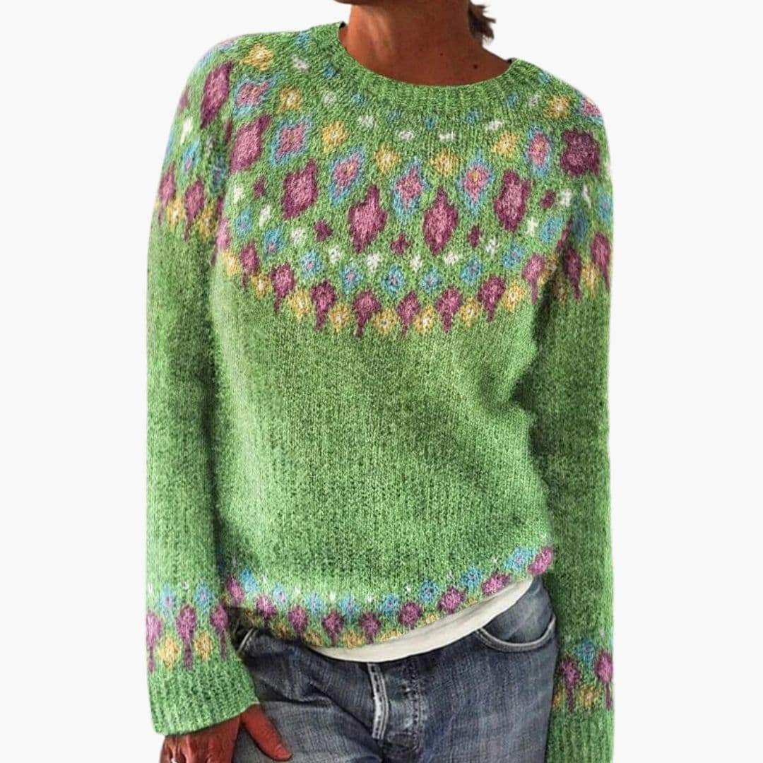 Damenpullover mit Rundhalsausschnitt und geometrischem Strickmuster