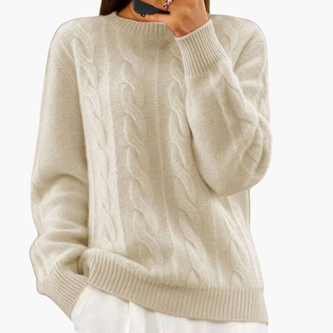 Pull Femme en Maille Torsadée Pour avec Col Rond