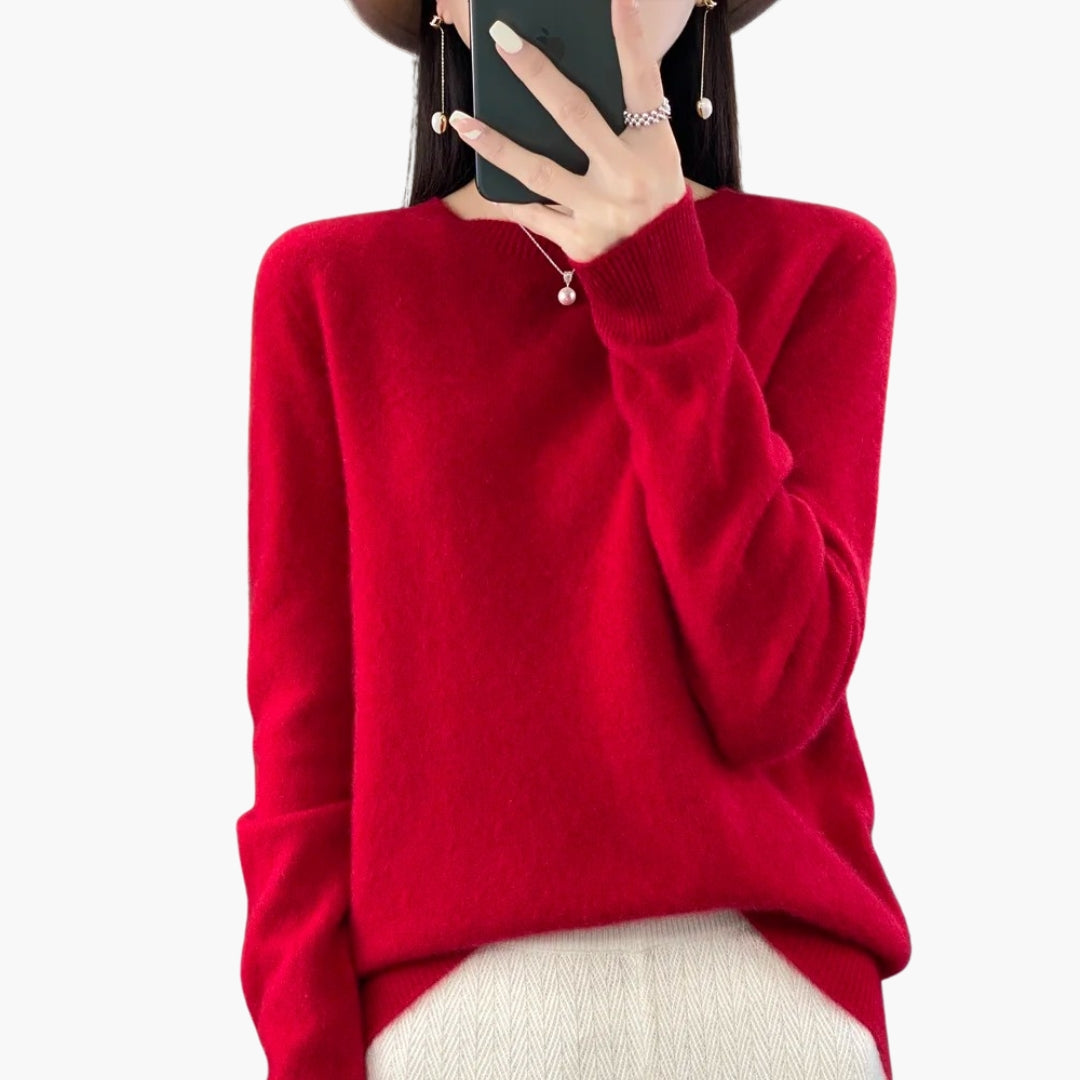 Pull Femme en Maille à Col Rond avec Poignets Côtelés