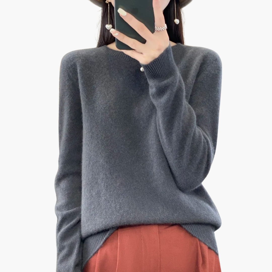 Pull Femme en Maille à Col Rond avec Poignets Côtelés