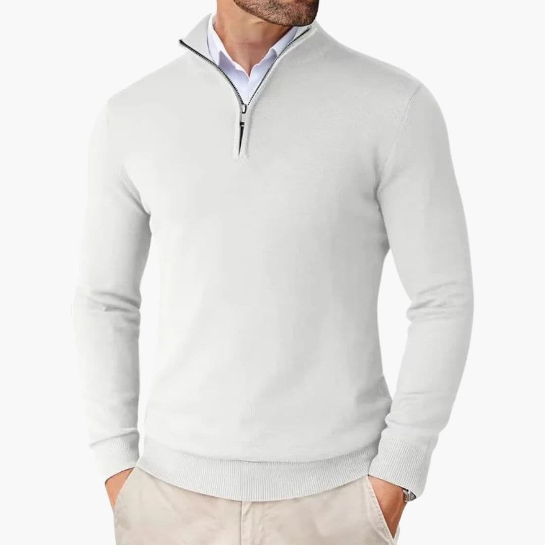 Pull Homme Col Zippé avec Bords Côtelés