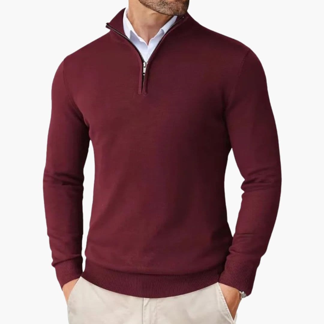 Pull Homme Col Zippé avec Bords Côtelés