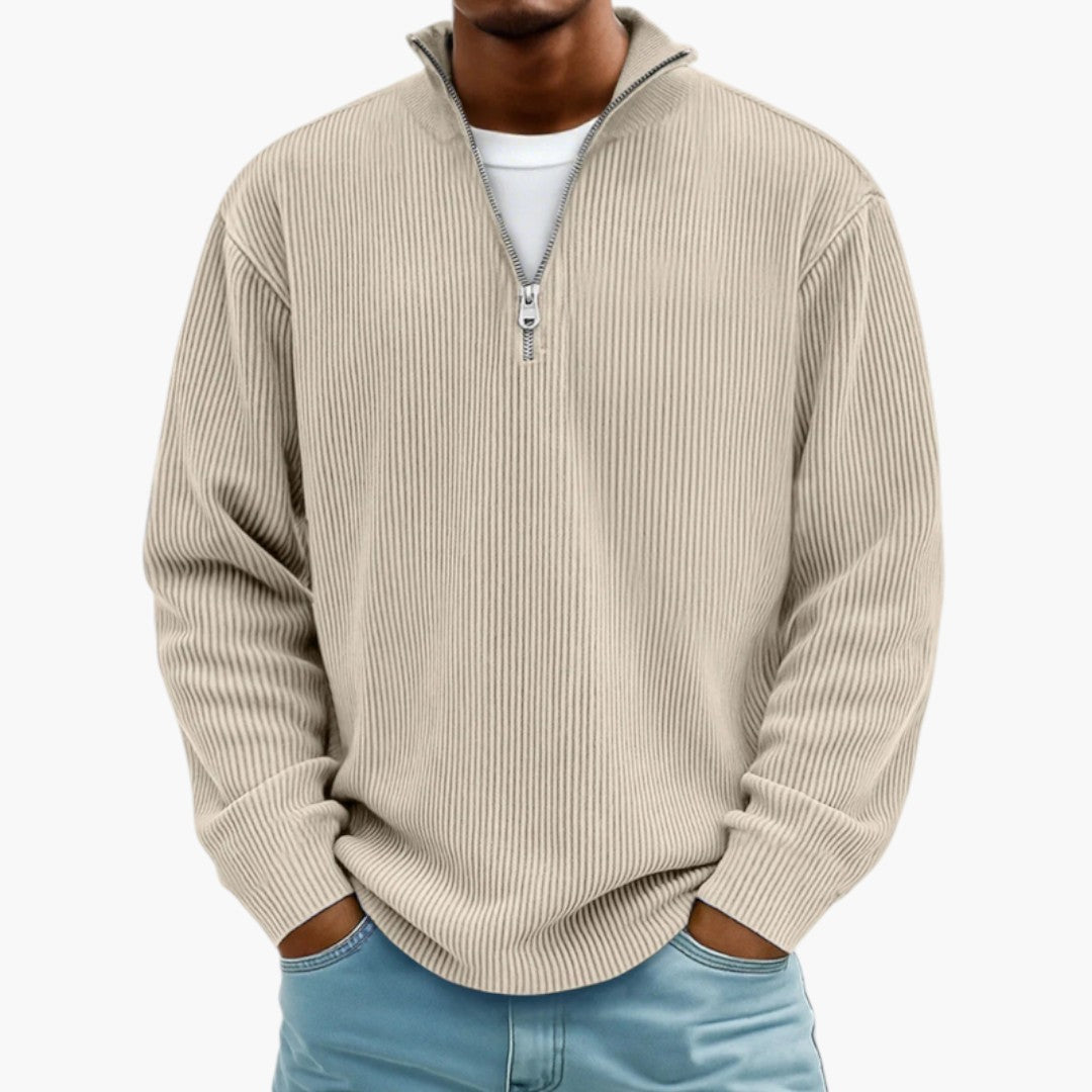 Jersey de hombre con cuello con cremallera y superficie acanalada