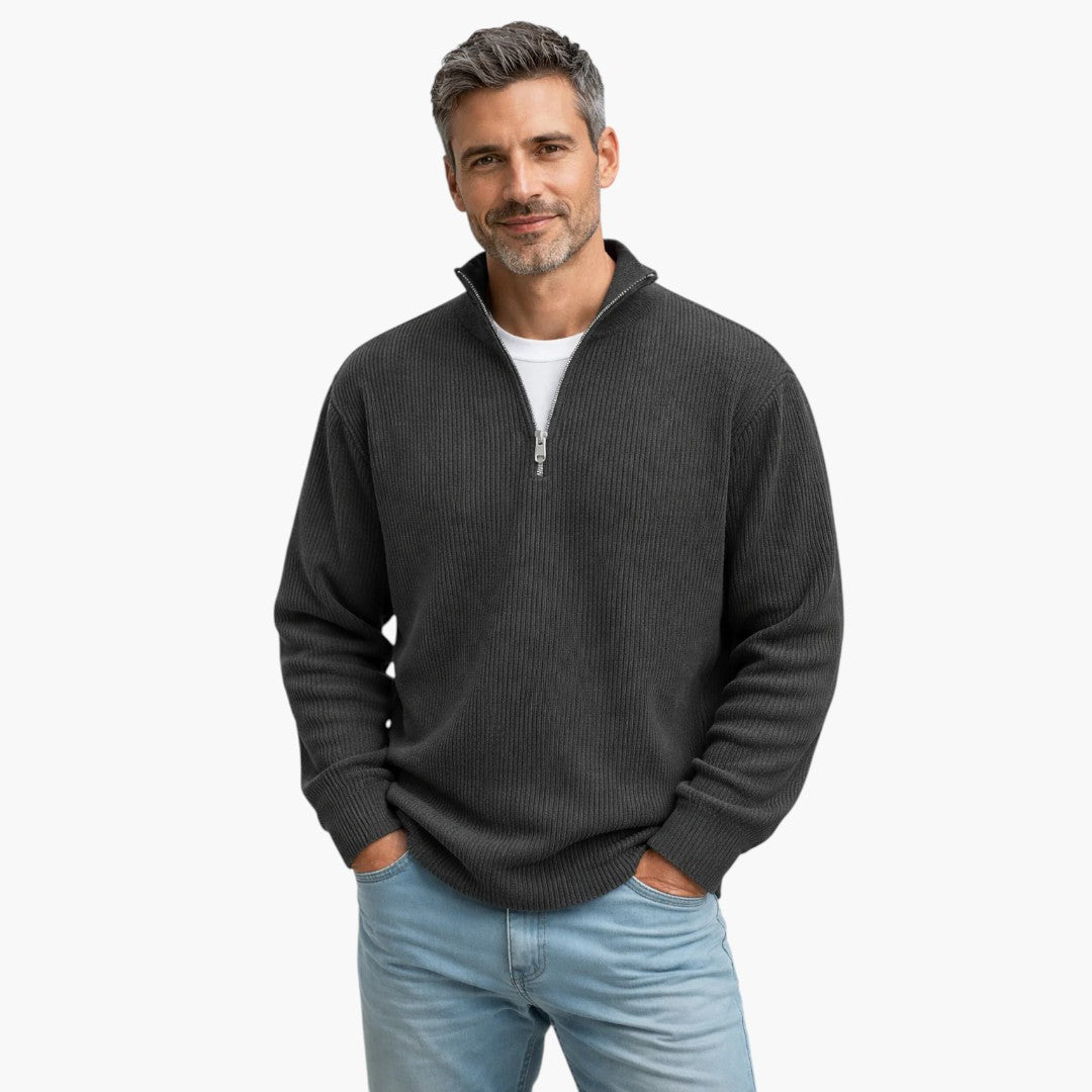 Jersey de hombre con cuello con cremallera y superficie acanalada