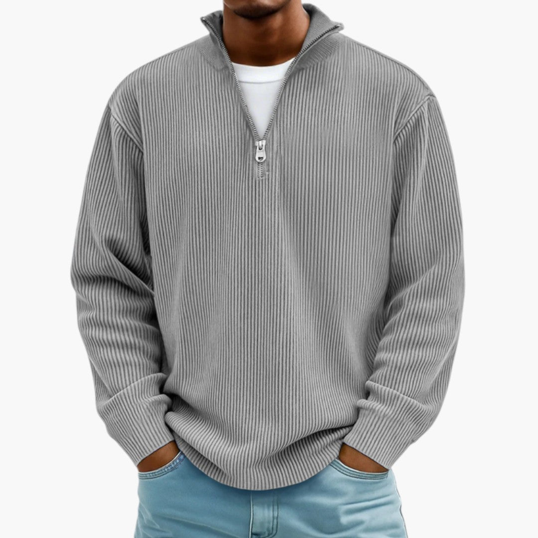 Jersey de hombre con cuello con cremallera y superficie acanalada