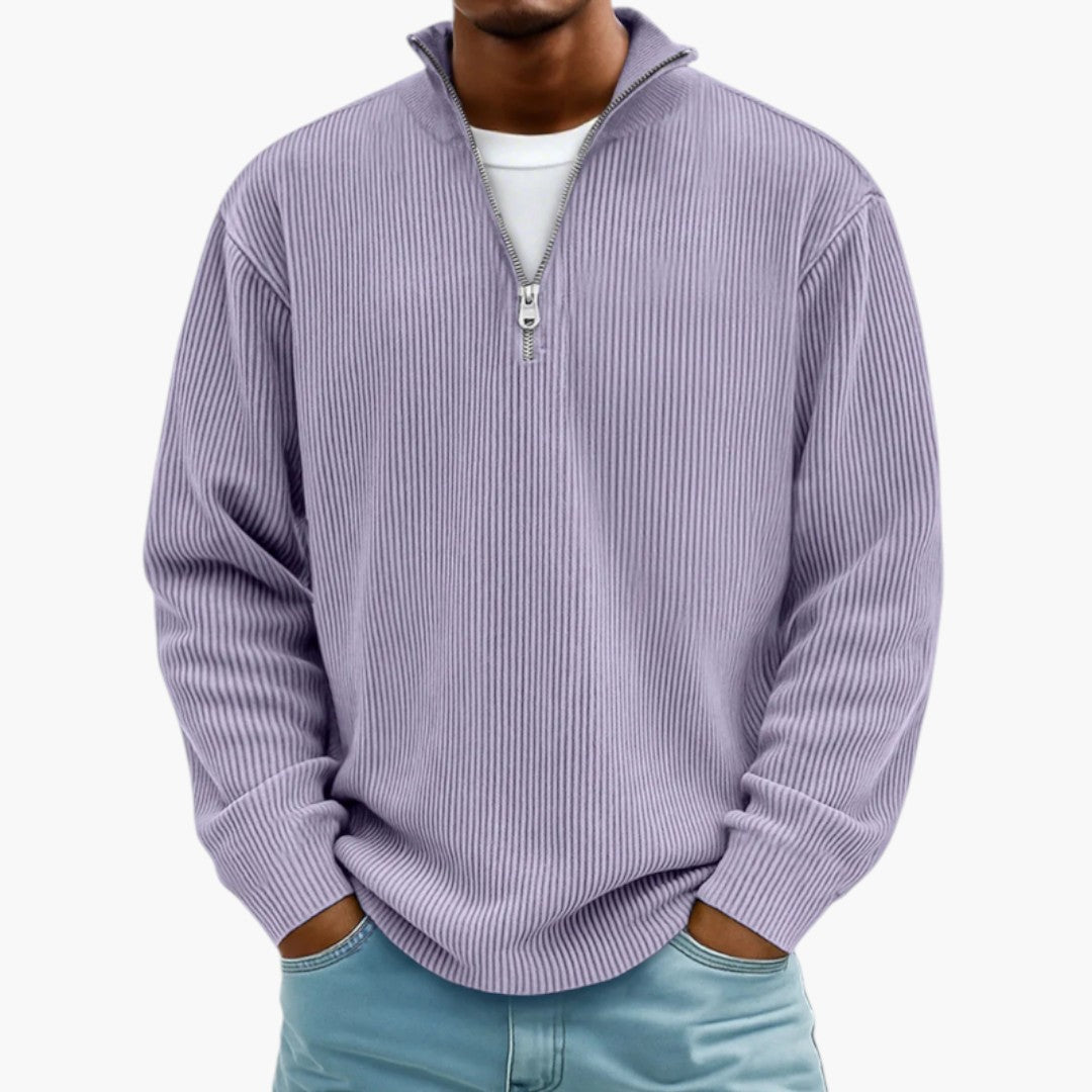 Jersey de hombre con cuello con cremallera y superficie acanalada
