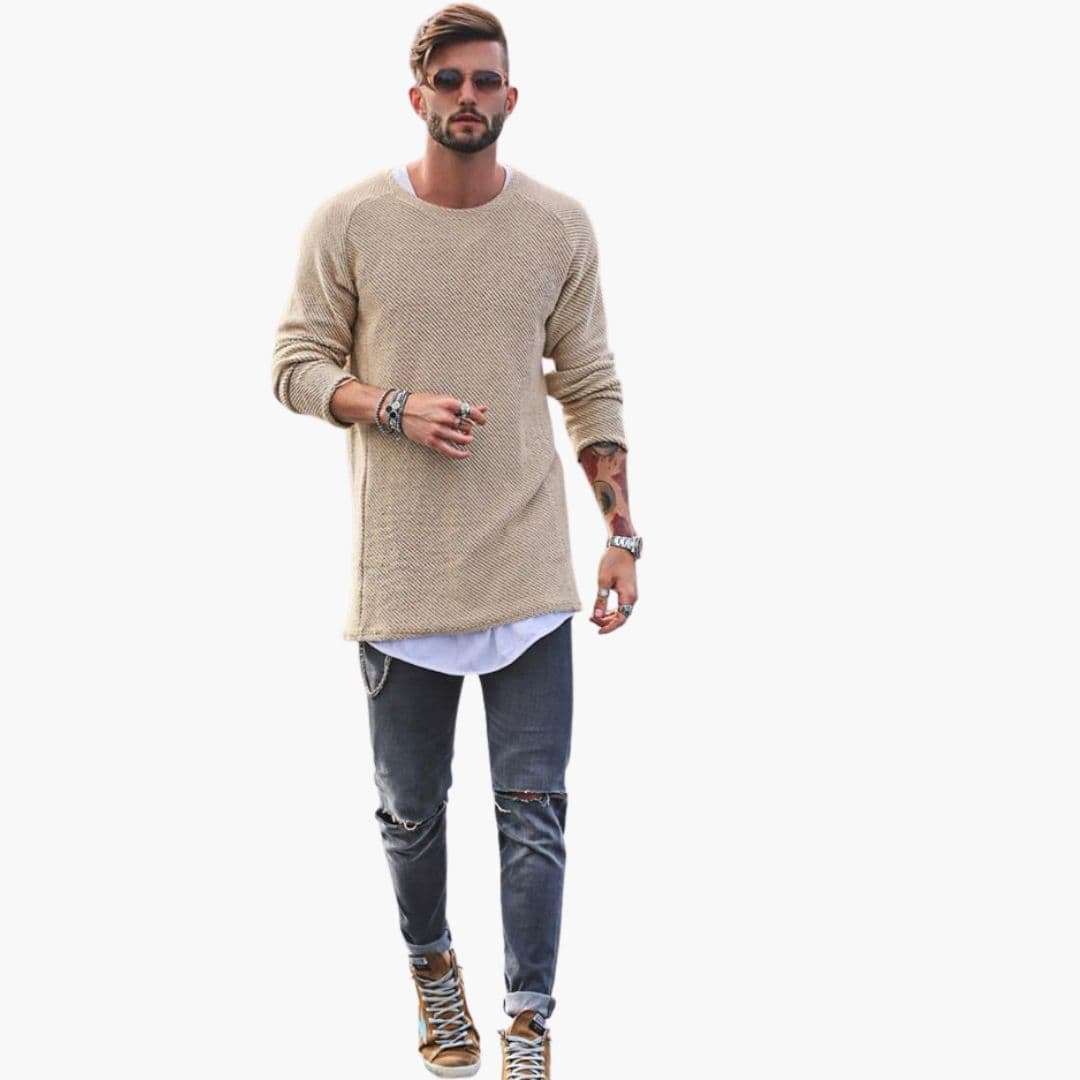 Camisola de Malha para Homem com Gola Redonda e Superfície Texturizada