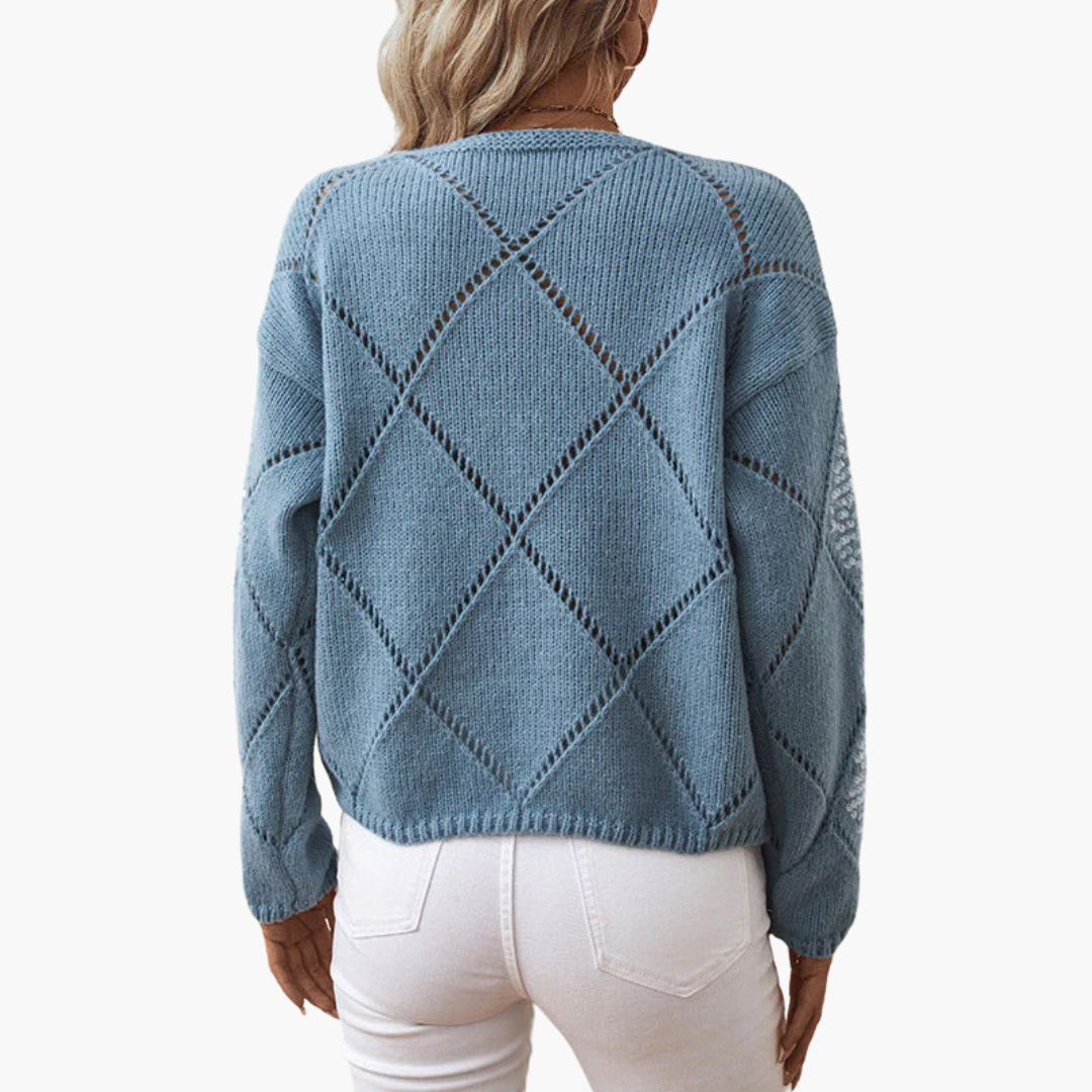 Pull til kvinder med strikket mønster og detaljer i strass