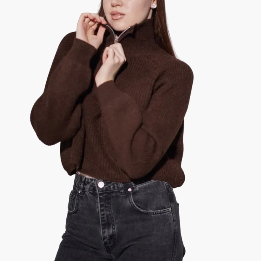 Women's high-neck sweater with half zip on the front