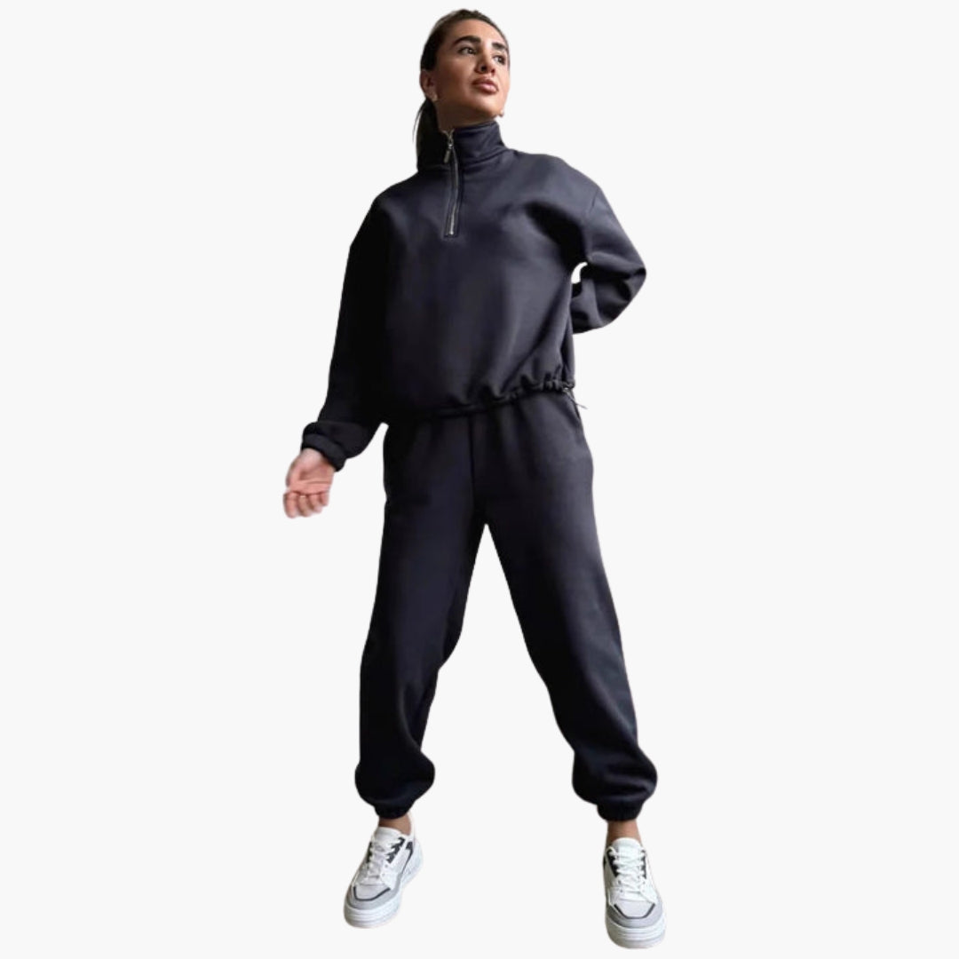 Camisola de desporto feminina com gola alta e meio fecho éclair