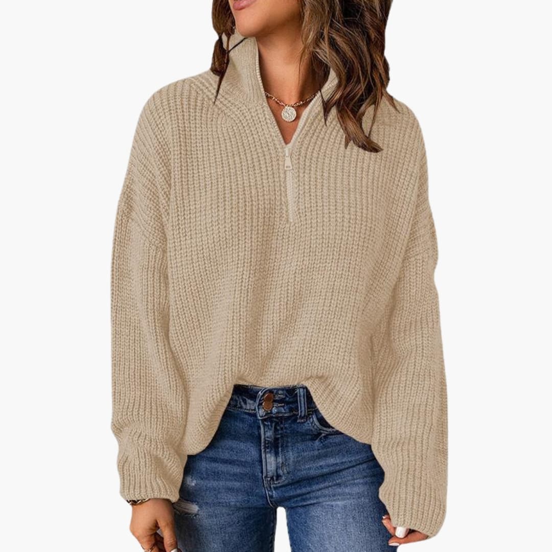 Maglione a maglia grossa da donna con mezza cerniera e collo alto