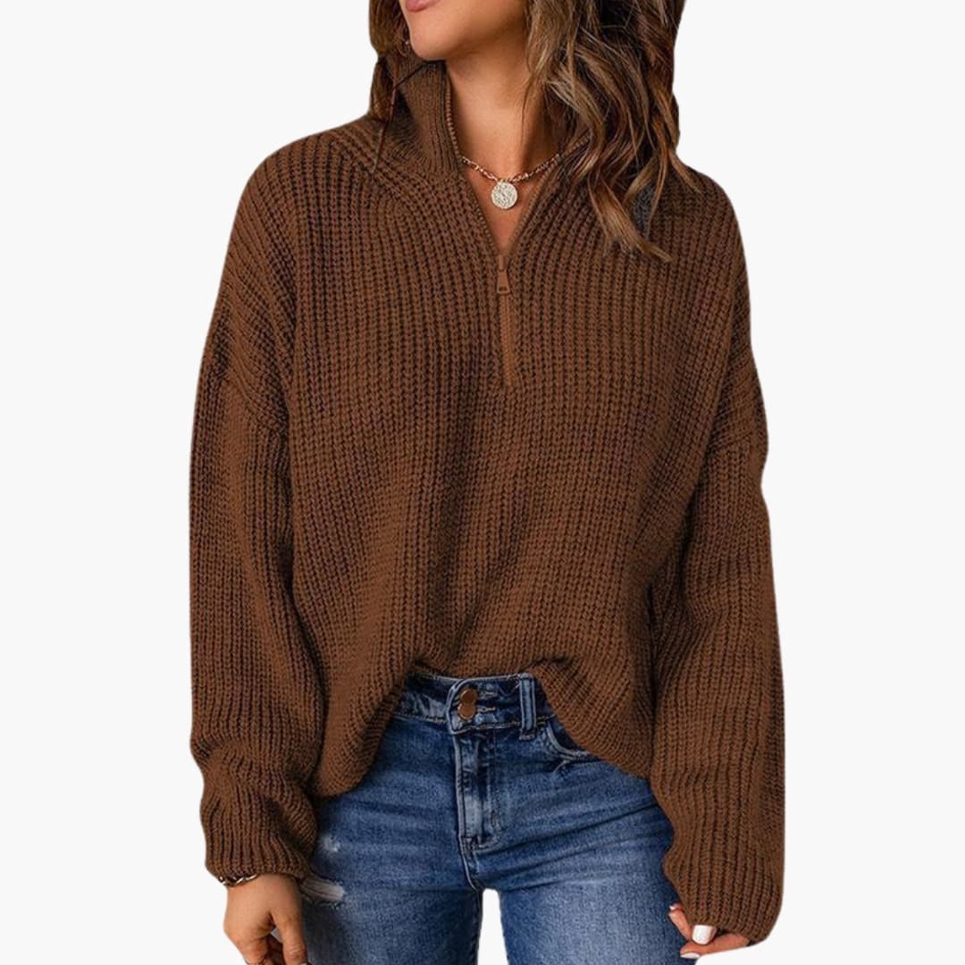 Maglione a maglia grossa da donna con mezza cerniera e collo alto
