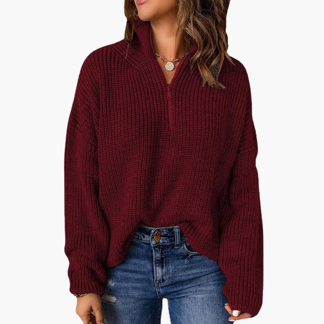 Maglione a maglia grossa da donna con mezza cerniera e collo alto