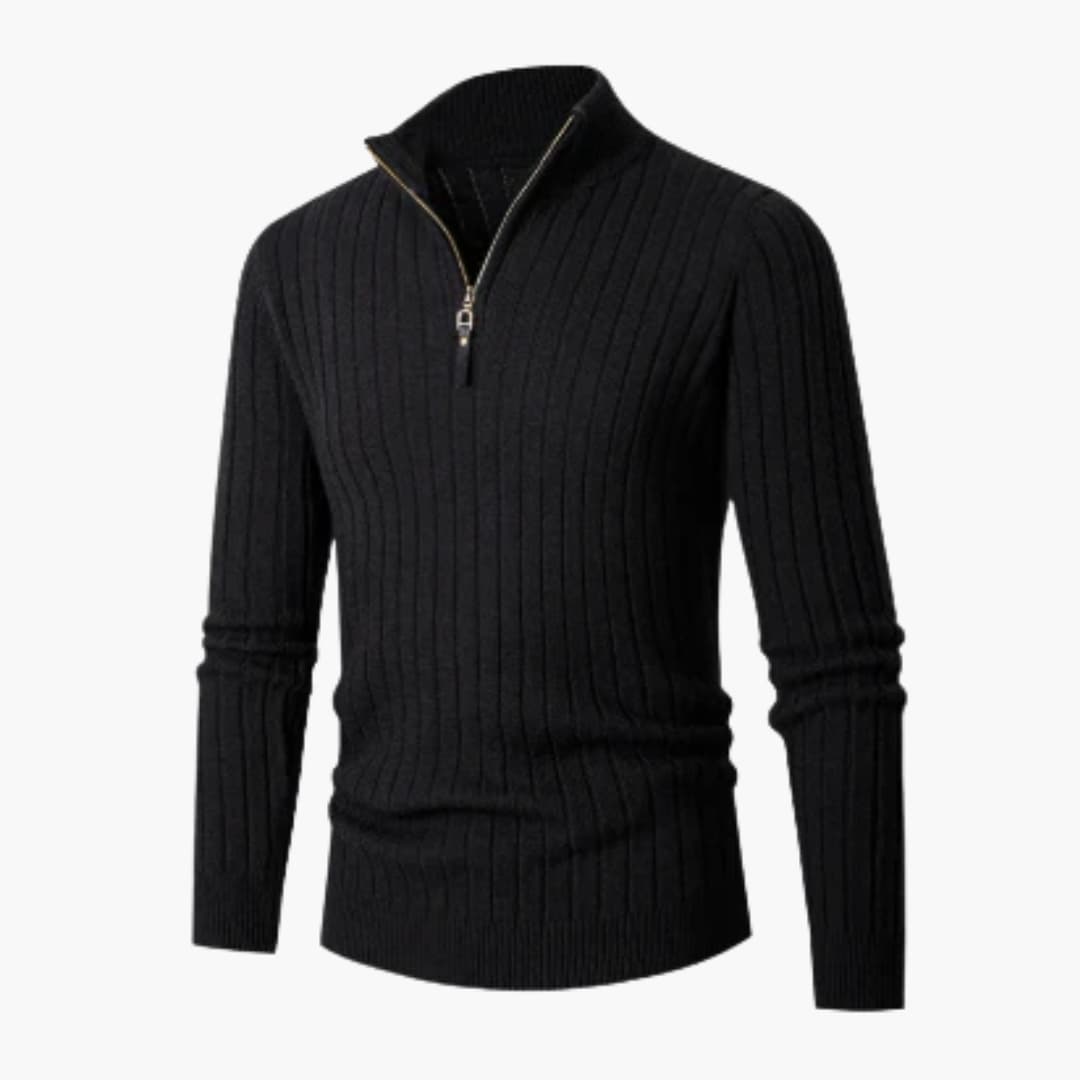 Ribbed knit sweater for men with half-zip collar