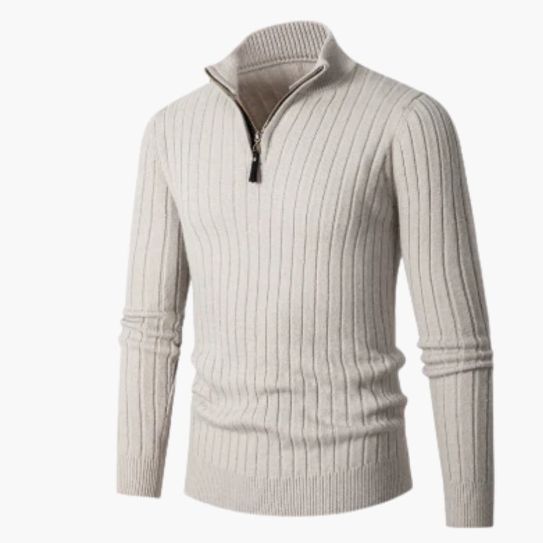 Ribbed knit sweater for men with half-zip collar