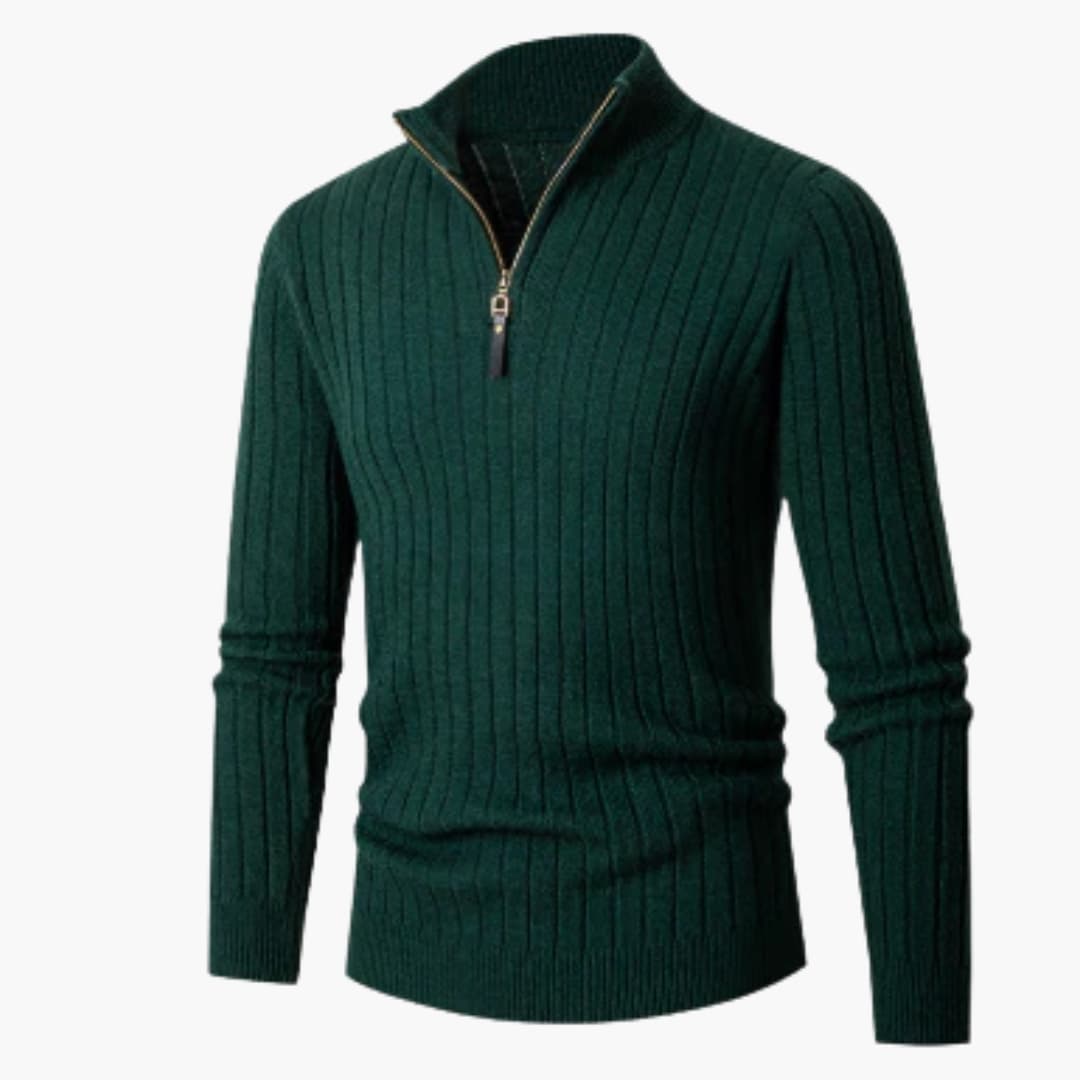 Ribbed knit sweater for men with half-zip collar
