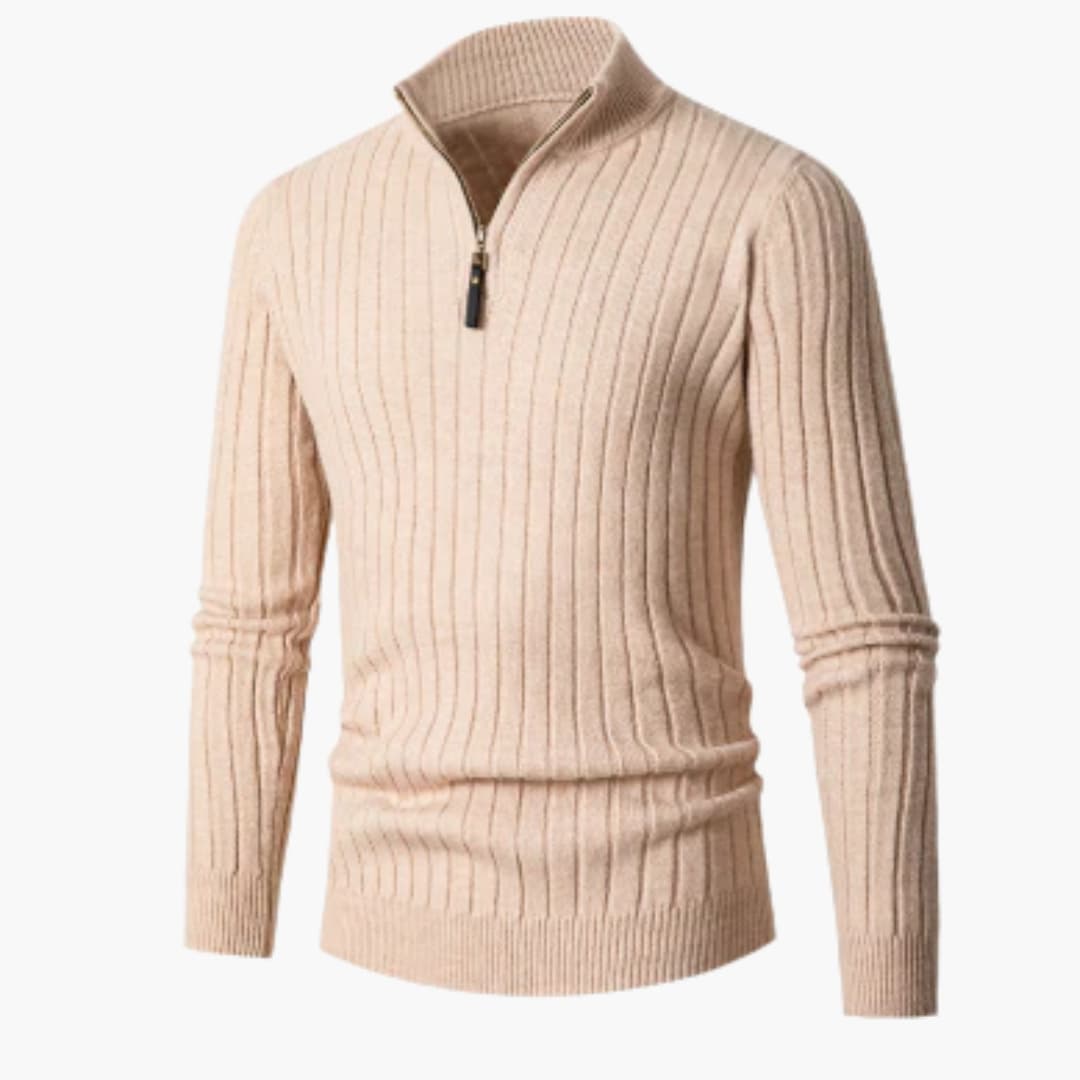 Ribbed knit sweater for men with half-zip collar