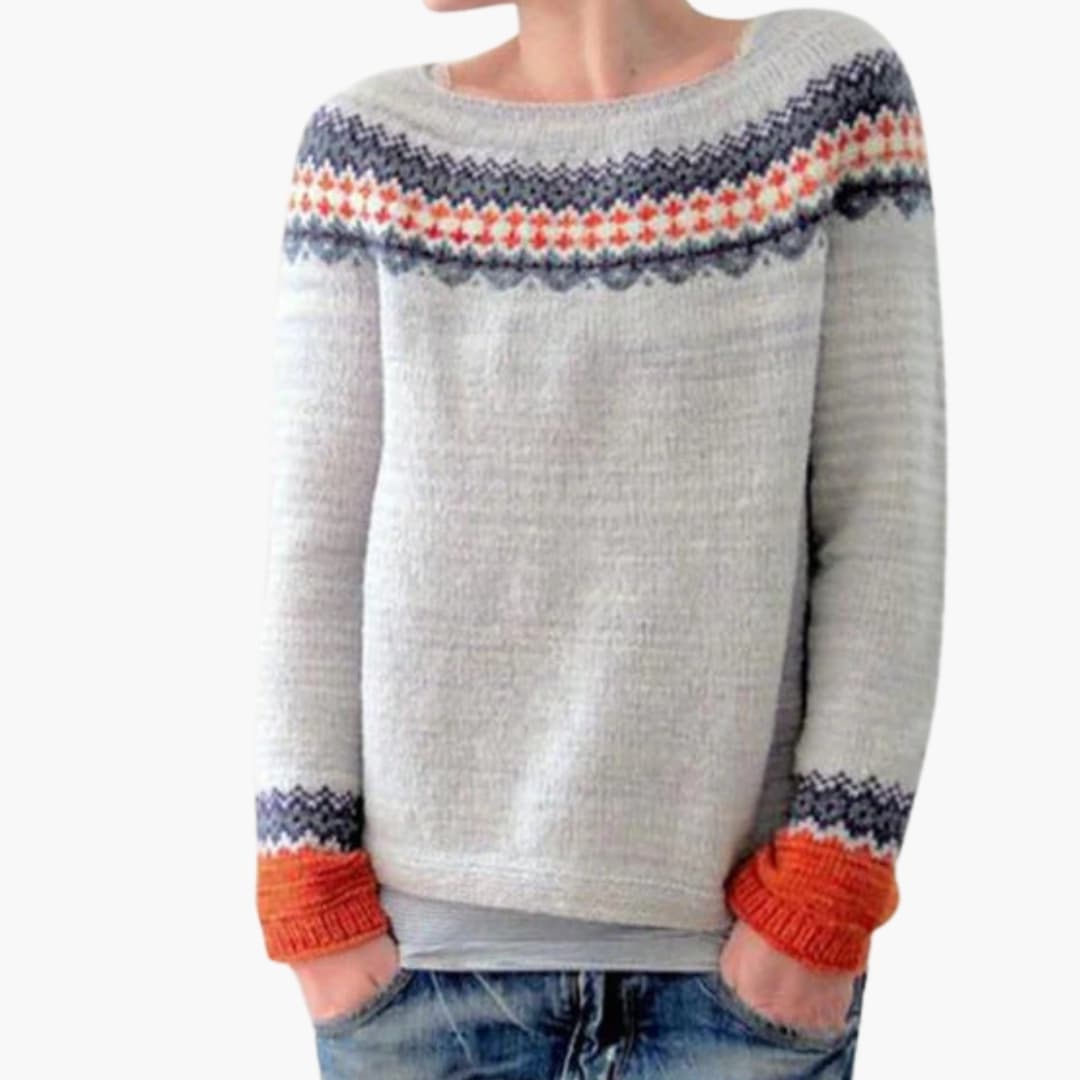 Damenpullover aus Strick mit Rundhalsausschnitt und Waldmuster
