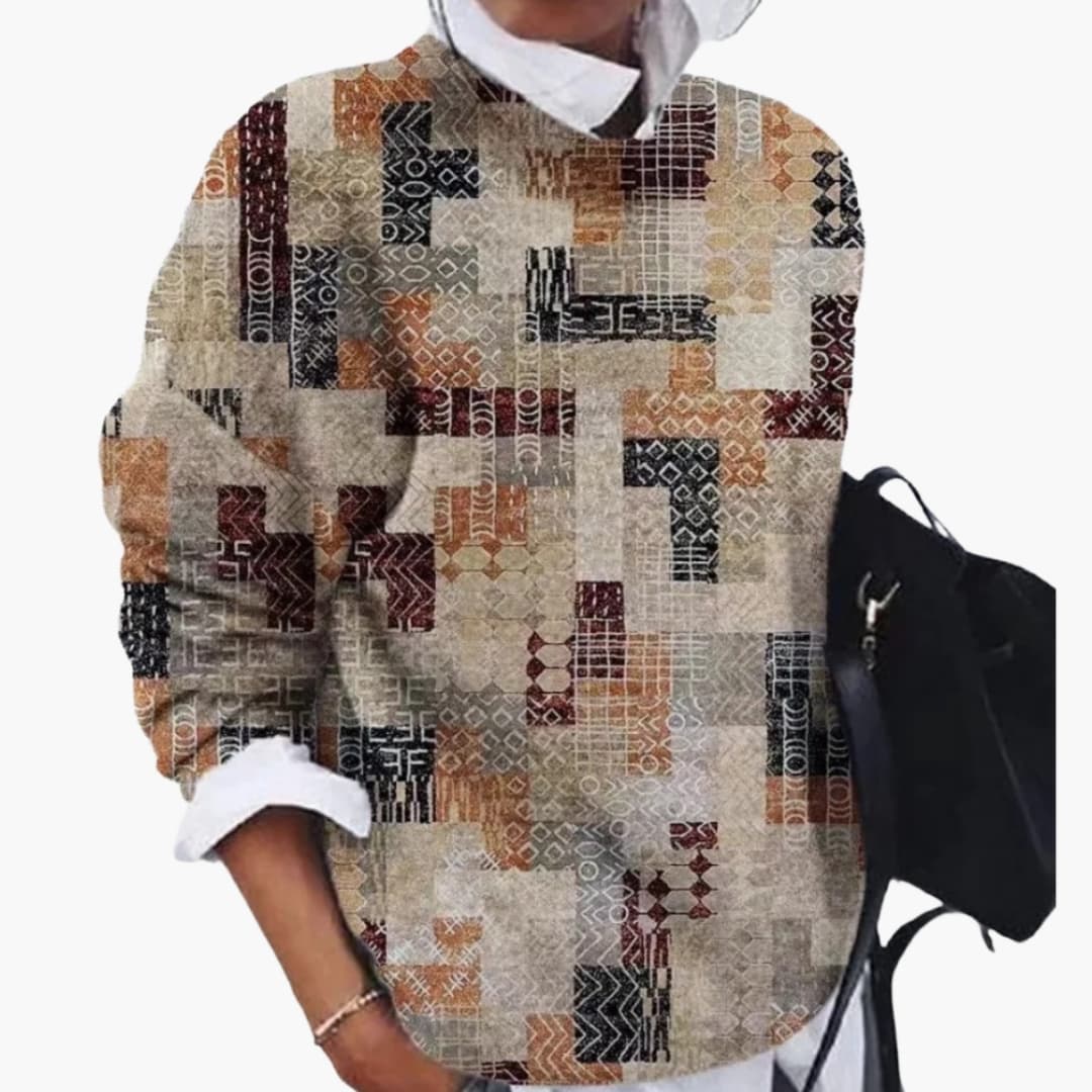 Damen Strickpullover mit Rundhalsausschnitt und geometrischem Muster