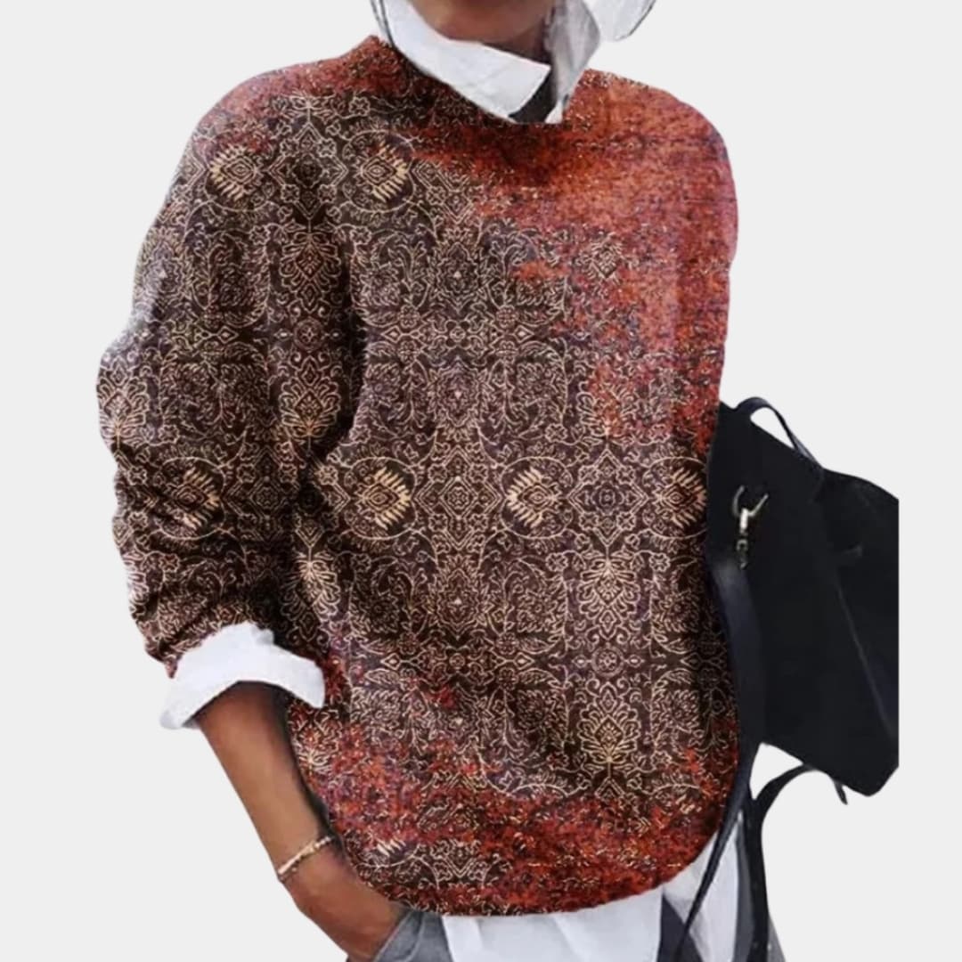 Damen Strickpullover mit Rundhalsausschnitt und geometrischem Muster