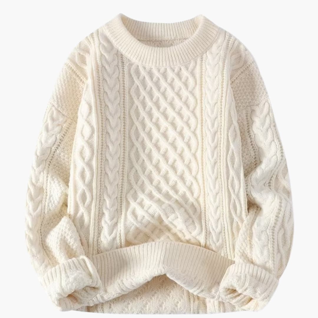 Damen Strickpullover mit Rundhalsausschnitt und Zopfmuster
